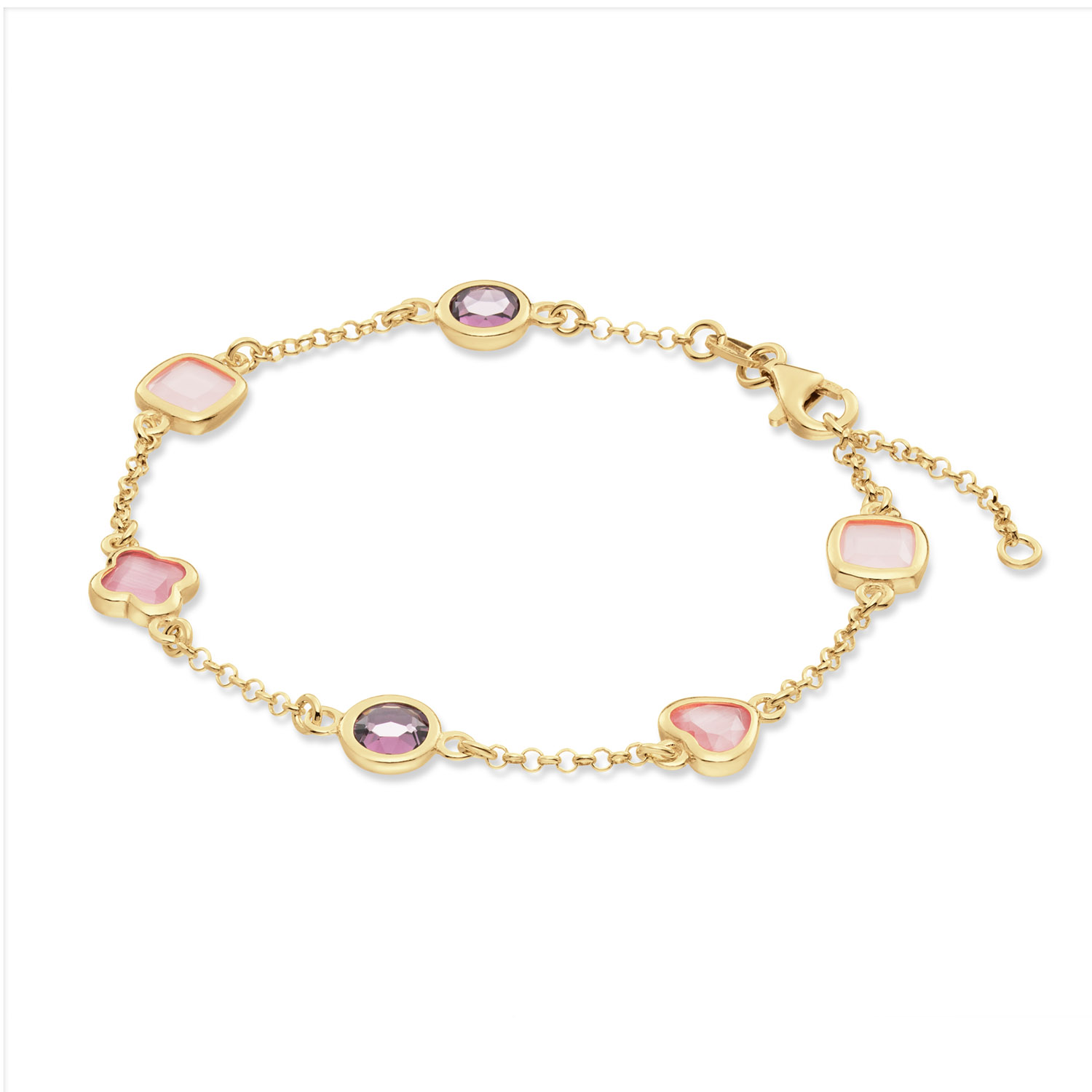 Zilver Vergulde Armband 18 krt met echte edelstenen Pale Pink 19 cm Dit is een damesarmband van het merk GLOW uit de serie Colors from Nature