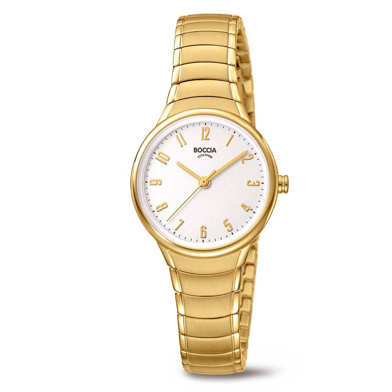 Boccia Titanium 3319-03
De 3319-03 is een trendy horloge van Boccia Titanium! De witte wijzerplaat in combinatie met de gouden horlogekast zorgt voor een klassieke look. De 3319-03 heeft een kastdiameter van 40mm en bestaat uit mineraalglas. De waterdichtheid is 3ATM. Combineer dit prachtige exemplaar met de andere sieraden van Boccia Titanium voor een complete look.

HET MERK
Boccia Titanium is het titanium merk van Nederland, dat zijn oorsprong in Duitsland vindt en is opgericht in het jaar 1992. Ontwikkeld door internationale ontwerpers. Alle titanium componenten van de BOCCIA TITANIUM collectie zijn gemaakt van 99,7% puur titanium; het bijzondere materiaal. Het is licht in gewicht, neemt de temperatuur van de huid aan en is zeer huidvriendelijk. Bovendien is het corrosie- en temperatuurbestendig.

SPECIFICATIES
- Mineraalglas
- Ronde titanium horlogekast, &Oslash; 28mm
- Titanium horlogeband
- Witte wijzerplaat
- 3 ATM (Niet waterdicht)