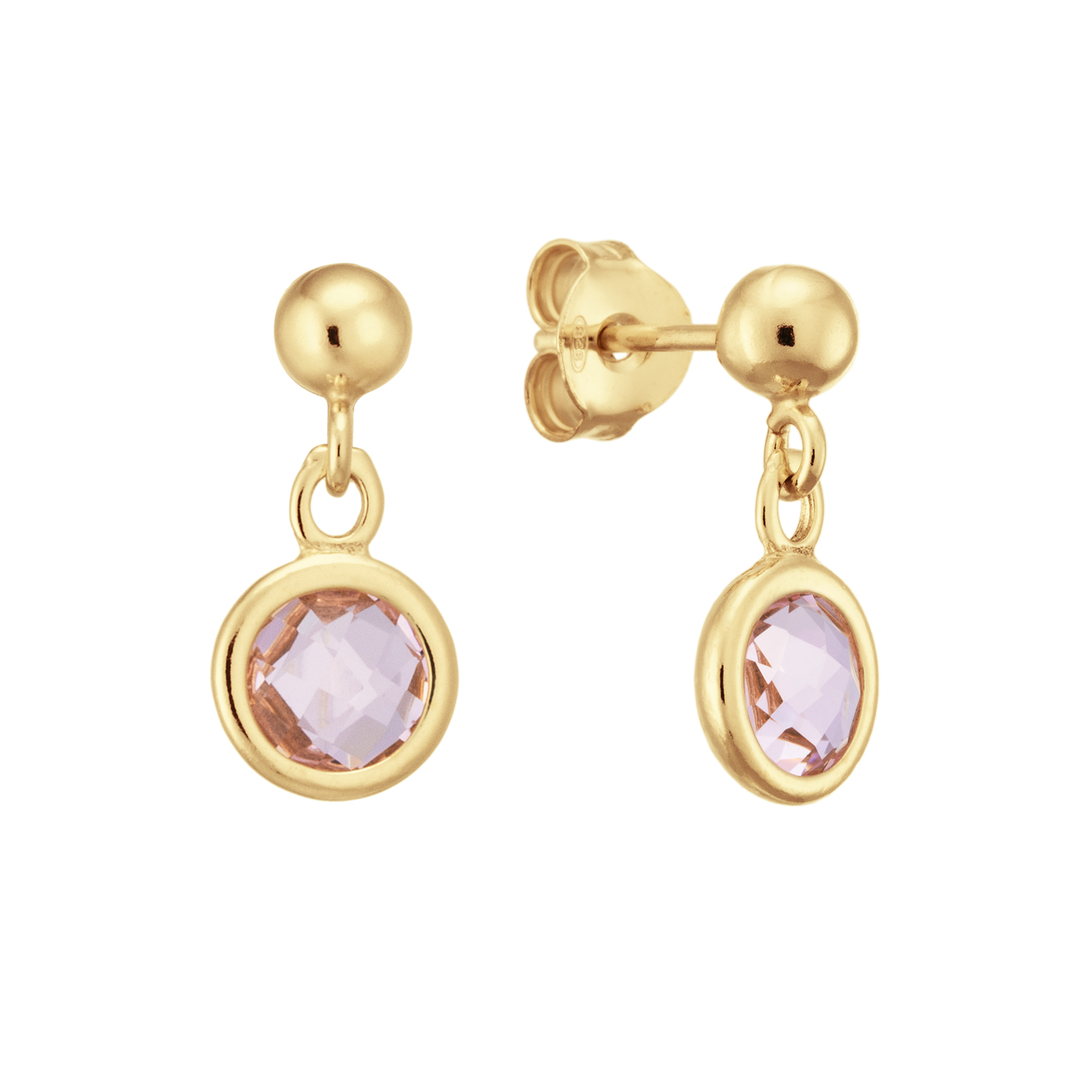 Zilver Vergulde Oorknoppen 18 krt met echte edelstenen Pale Pink. Dit zijn damesoorsieraden van het merk GLOW uit de serie Colors from Nature