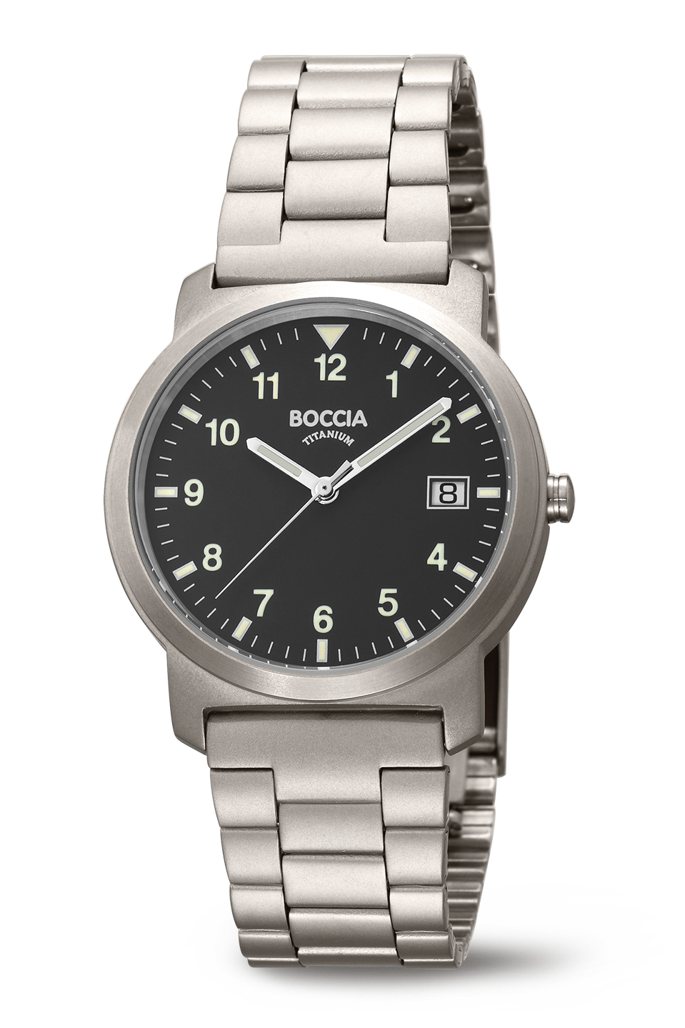 Boccia Titanium 3630-03 Heren Horloge 37mm
Dit herenhorloge van Boccia heeft een nette uitstraling. De 3630-03 heeft een ronde titanium horlogekast met een fijne bezel en een zwarte wijzerplaat met Romeinse cijfers en een datum. Aan de titanium kast zit een titanium schakelband met een vouwsluiting. Het horloge heeft een doorsnee van 37mm, een mineraalglas en is 5ATM. Of je nu sportief of chique gekleed gaat, dit horloge past bij elke outfit en iedere gelegenheid!

HET MERK
Boccia Titanium is het titanium merk van Nederland, dat zijn oorsprong in Duitsland vindt en is opgericht in het jaar 1992. Ontwikkeld door internationale ontwerpers. Alle titanium componenten van de BOCCIA TITANIUM collectie zijn gemaakt van 99,7% puur titanium; het bijzondere materiaal. Het is licht in gewicht, neemt de temperatuur van de huid aan en is zeer huidvriendelijk. Bovendien is het corrosie- en temperatuurbestendig.

SPECIFICATIES
- Mineraalglas
- Ø 37mm
- Ronde titanium horlogekast
- Titanium schakelband
- Zwarte wijzerplaat 
- 5ATM