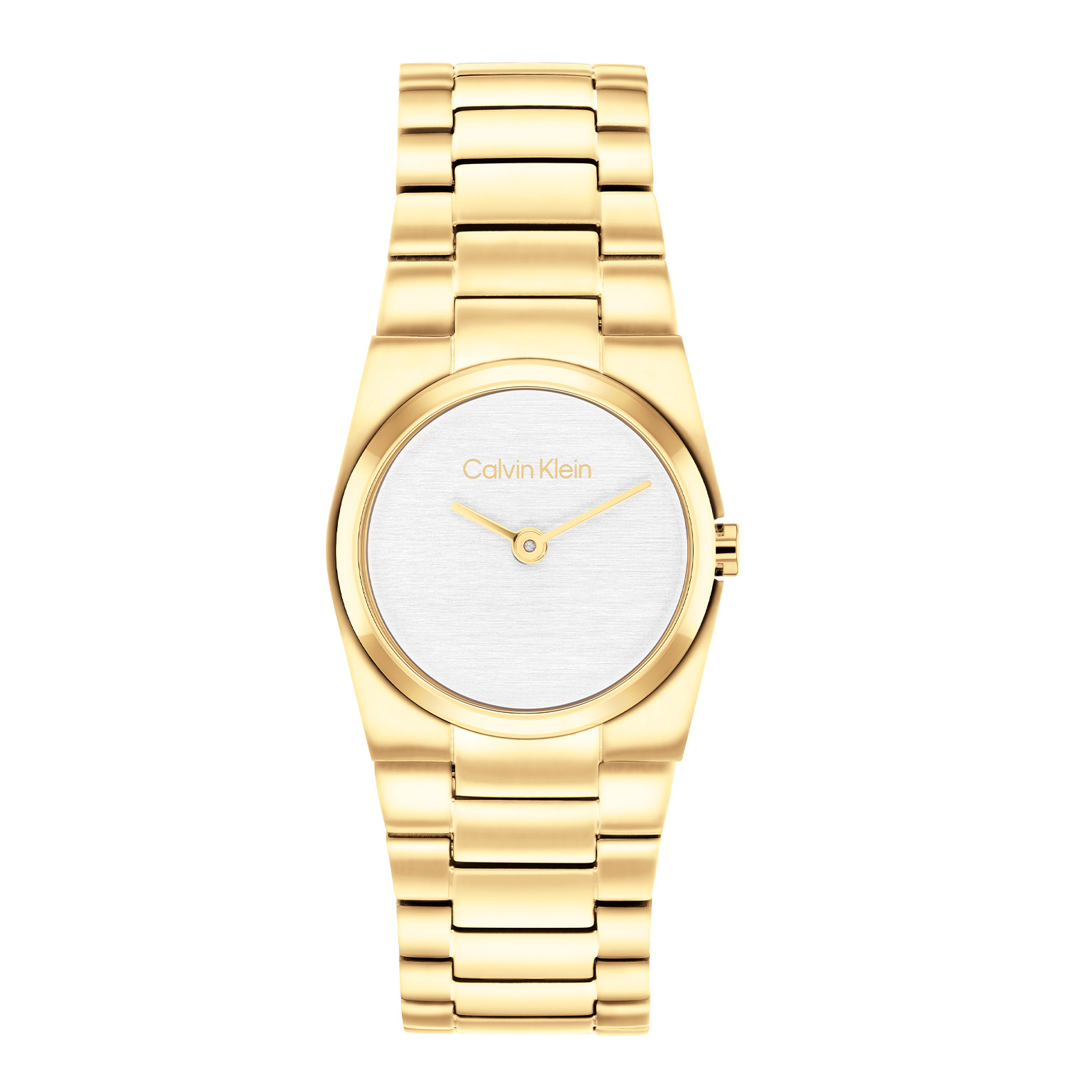 Calvin Klein CK25100122 Dames Horloge 26mm 
Dit Calvin Klein dameshorloge met nr CK25100122 is een sportief ontwerp. Bij dit stalen goudkleurige horloge loopt het ronde kastje mooi over in de band. Het heeft een ronde zilverwitte geschuurde wijzerplaat met fijne wijzers en de merknaam. Strak aan de ronde kast zit een stalen goudkleurige schakelband met een druksluiting. Het dameshorloge heeft een mineraalglas, een doorsnee van 26mm en is 3ATM.

OVER CALVIN KLEIN
Calvin Klein is een wereldwijd lifestylemerk dat gewaagde, vooruitstrevende idealen en een verleidelijke, vaak minimalistische, esthetiek nastreeft. Calvin Klein werd groot in de jaren 70 door haar mode- en merkjeans collecties. In de jaren 80 lanceerde Calvin Klein haar spraakmakende ondergoed dat uitdrukkelijk van logo ’s voorzien was. Vanwege het grote succes is het merk ook succesvol uitgerold in Accessoires, Parfums, Home, Brillen, Golf, Horloges en Sieraden.
Sinds de oprichting in 1968 door Calvin Klein, heeft het merk haar reputatie opgebouwd als leider in de Amerikaanse mode, dankzij een cleane esthetiek en innovatieve ontwerpen. Calvin Klein wil haar publiek verleiden en inspireren door middel van provocerende beelden en opvallende ontwerpen die prikkelen. 

SPECIFICATIES:
- Mineraalglas
- Stalen goudkleurige kast
- Zilverwitte wijzerplaat 
- Stalen goudkleurige band
- Rechte kastvorm, Ø 26mm
- 3ATM
