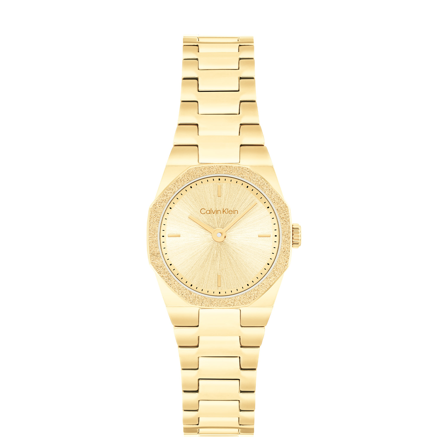 Calvin Klein CK25100142 Dames Horloge 23mm 
Dit Calvin Klein dameshorloge met nr CK25100142 heeft een chique ontwerp. Het stalen goudkleurige horloge heeft een rond kastje met een 8-hoekige bezel en een goudkleurige sunray wijzerplaat met fijne wijzers en de merknaam. Vanuit de kast loopt een goudkleurige stalen schakelband met een vouwsluiting. Het dameshorloge heeft een mineraalglas, een doorsnee van 23mm en is 3ATM.

OVER CALVIN KLEIN
Calvin Klein is een wereldwijd lifestylemerk dat gewaagde, vooruitstrevende idealen en een verleidelijke, vaak minimalistische, esthetiek nastreeft. Calvin Klein werd groot in de jaren 70 door haar mode- en merkjeans collecties. In de jaren 80 lanceerde Calvin Klein haar spraakmakende ondergoed dat uitdrukkelijk van logo ’s voorzien was. Vanwege het grote succes is het merk ook succesvol uitgerold in Accessoires, Parfums, Home, Brillen, Golf, Horloges en Sieraden.
Sinds de oprichting in 1968 door Calvin Klein, heeft het merk haar reputatie opgebouwd als leider in de Amerikaanse mode, dankzij een cleane esthetiek en innovatieve ontwerpen. Calvin Klein wil haar publiek verleiden en inspireren door middel van provocerende beelden en opvallende ontwerpen die prikkelen. 

SPECIFICATIES:
- Mineraalglas
- Stalen goudkleurige kast
- Goudkleurige wijzerplaat 
- Stalen goudkleurige band
- Ronde kastvorm, Ø 23mm
- 3ATM