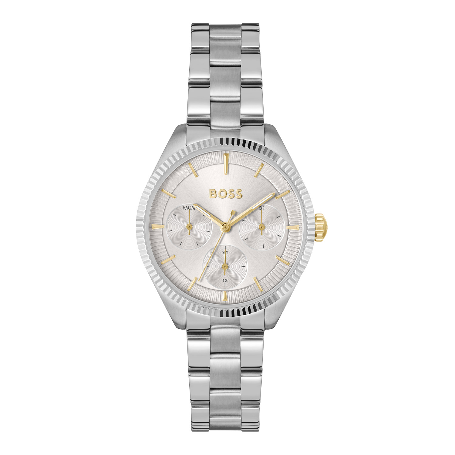 BOSS is voor degenen die een zelfbepaald leven leiden met stijl, passie en doel.

BOSS HB1502800 SAGE SPORT Dameshorloge 34mm
Dit BOSS horloge uit de SAGE SPORT serie met artikelnr: HB1502800 heeft een luxe uitstraling. Zeer geschikt voor de moderne stijlvolle vrouw van nu. Het dameshorloge valt op door zijn stalen horlogekast met een gekartelde bezel en een zilverwitte sunray wijzerplaat met een dag,- datum,- en 24-uursaanduiding. De wijzers en uurstrepen zijn fijn gefaceteerd. Aan de kast zit een stalen schakelband met een vouwsluiting. Het horloge heeft een doorsnee van 34mm een mineraalglas en is 3ATM. 

HET MERK:
HUGO BOSS is afgestemd op levensstijlen waar het gaat om kwaliteit en precisie. Het wereldwijde fashionlabel is verdeeld in twee merken: BOSS en HUGO. Het merk BOSS biedt geavanceerde, moderne horloges gericht op kwaliteit en design om een onberispelijke look te creëren – of het nu zakelijk, casual of sportief is. De horloge collectie van BOSS is perfect afgestemd op levensstijlen waar het gaat om kwaliteit en precisie. BOSS is op maat gemaakt in een onberispelijke stijl.

Blijf stijlvol bij de tijd. Voor de BOSS-vrouw is stijl het handelsmerk en draait alles om
details. Breng uw look naar een hoger niveau met onze nieuwe en kenmerkende horlogecollectie.

SPECIFICATIES:
- Mineraalglas
- Ronde kastvorm, Ø 34mm
- Stalen horlogekast
- Zilverwitte wijzerplaat
- Stalen schakelband
- 3ATM