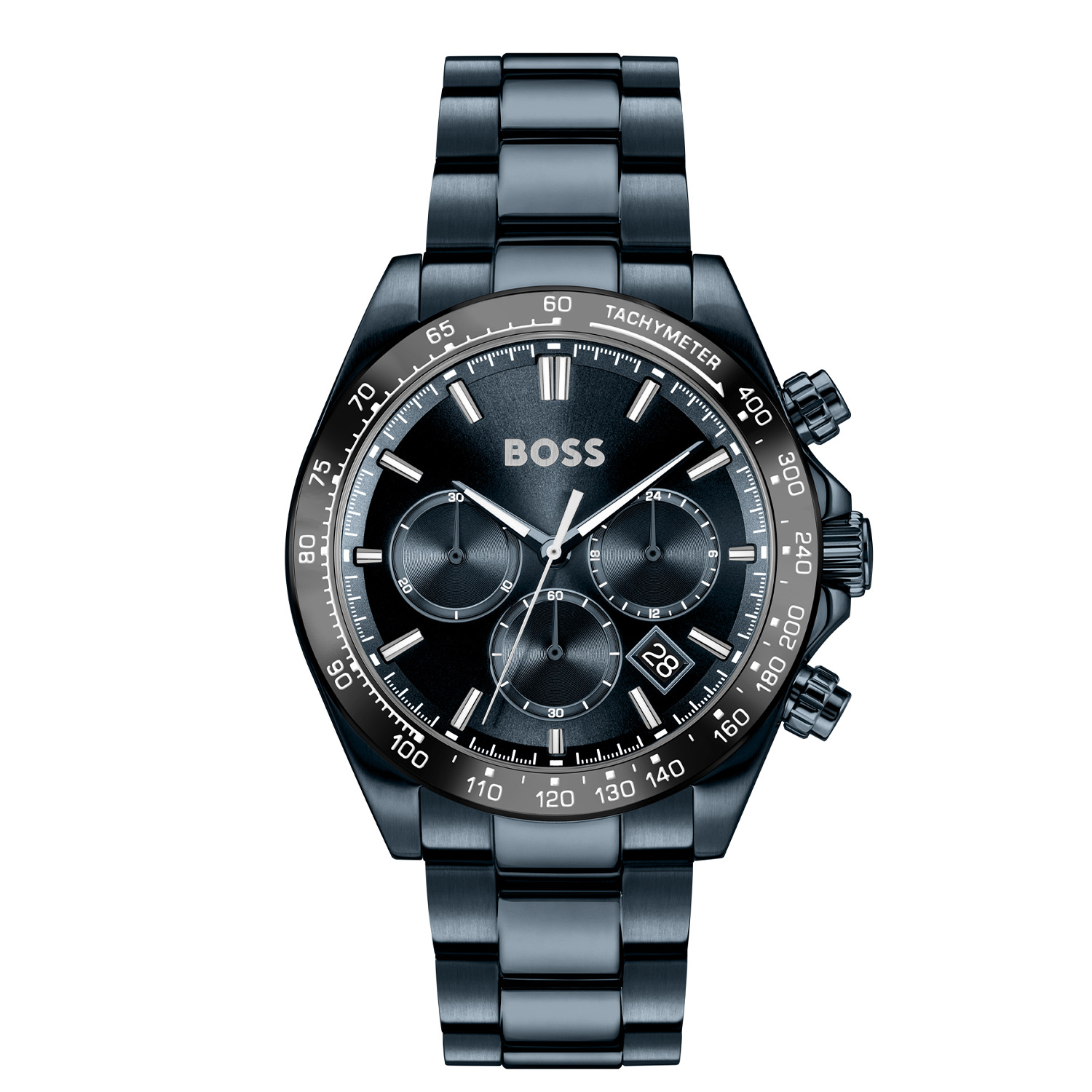BOSS HB1514270 HERO 2.0 Herenhorloge 43mm
Dit BOSS horloge uit de HERO 2.0 serie met artikelnr: HB1514270 heeft een sportieve uitstraling. Het gaat niet alleen om de tijd, maar ook om elk moment te grijpen en er je eigen draai aan te geven. Wees je eigen baas, bepaal je eigen tempo en ga ervoor. Het herenhorloge valt op door zijn stalen blauwe horlogekast met een zwarte bezel met een tachymeter en zijn blauwe sunray wijzerplaat met een chronograaf en een datum. Opvallend zijn de wijzers en de strepen die met lumibrite zijn ingelegd. Aan de kast zit een strakke blauwe schakelband met vouwsluiting. Het horloge heeft een doorsnee van 43mm met een mineraalglas en is 5ATM. 

HET MERK:
HUGO BOSS is afgestemd op levensstijlen waar het gaat om kwaliteit en precisie. Het wereldwijde fashionlabel is verdeeld in twee merken: BOSS en HUGO. Het merk BOSS biedt geavanceerde, moderne horloges gericht op kwaliteit en design om een onberispelijke look te creëren – of het nu zakelijk, casual of sportief is. De horloge collectie van BOSS is perfect afgestemd op levensstijlen waar het gaat om kwaliteit en precisie. BOSS is op maat gemaakt in een onberispelijke stijl.

Blijf stijlvol bij de tijd. Voor de BOSS-vrouw is stijl het handelsmerk en draait alles om
details. Breng uw look naar een hoger niveau met onze nieuwe en kenmerkende horlogecollectie.

SPECIFICATIES:
- Mineraalglas
- Ronde kastvorm, Ø 43mm
- Stalen blauwe horlogekast
- Blauwe wijzerplaat
- Stalen blauwe schakelband
- Chronograaf en datum
- 5ATM