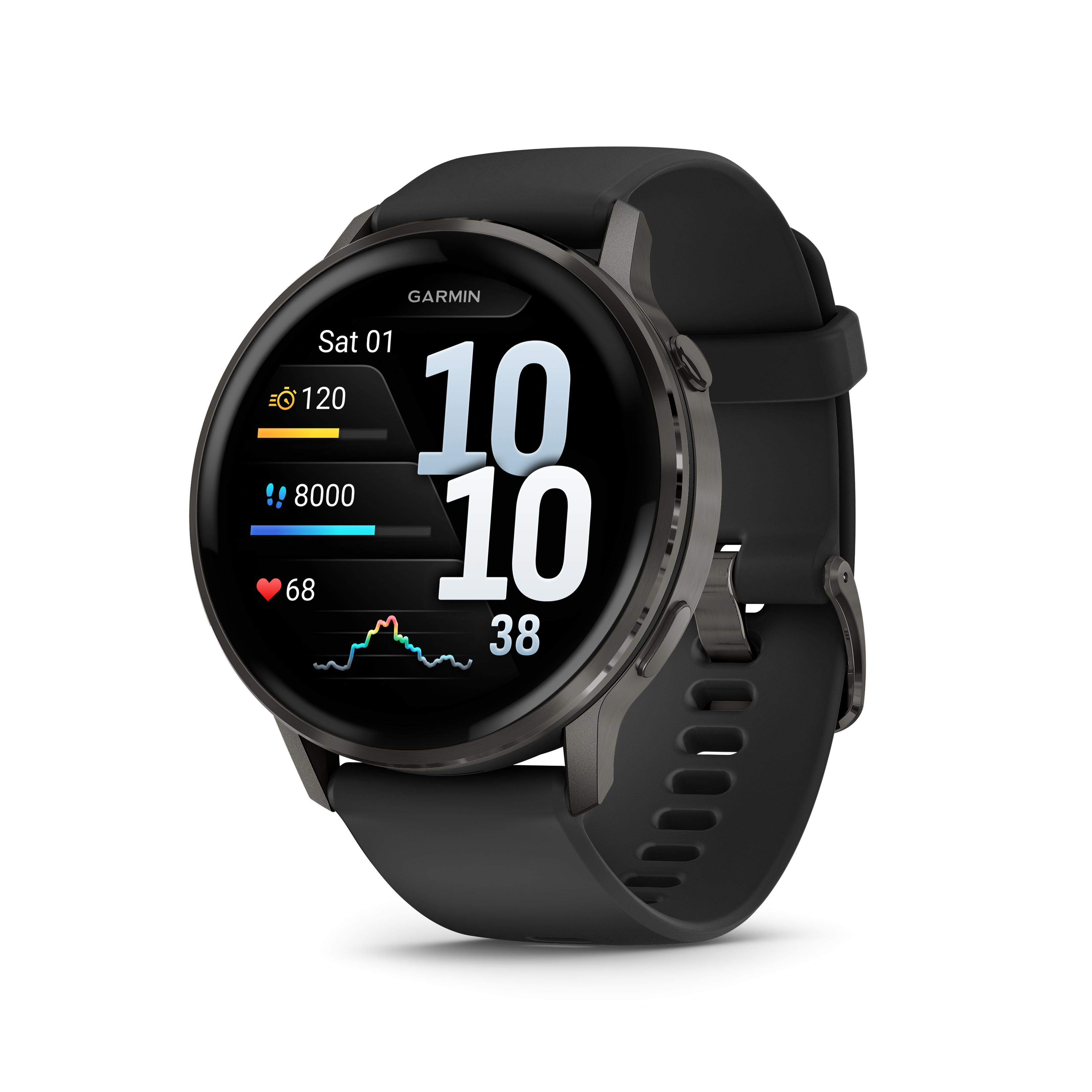 Deze Garmin smartwatch behoort tot de Venu 4 collectie.
Referentienummer: 010-03014-00

De Venu 4 GPS-smartwatch is speciaal ontworpen met geavanceerde gezondheids- en fitnessfuncties om je pols zodat je jouw lichaam beter begrijpt en gezondere beslissingen kunt nemen.

Met de nieuwe health status zie je in één oogopslag of je hartslag, HRV, huidtemperatuur en Pulse Ox tijdens het slapen - buiten je normale bereik vallen. Registreer aangepast of vooraf ingesteld gedrag, zoals cafeïne- en alcoholconsumptie, en bekijk rapporten over de invloed van deze keuzes op je slaap, stress en HRV in de Garmin Connect app.

Garmin verlegt grenzen op sportgebied met hun nieuwe fitness functies. Met de nieuwe Fitness Race app registreer je gemakkelijk je fitness trainingen of fitness races zoals HYROX. Neem ook automatisch tussentijden op met ingebouwde profielen voor triatlons, duatlons, brick-workouts en zwemsessies.

Wijzig nu eenvoudig de lettergroote van je smartwatch aan of pas de kleurenfilters aan als hulpmiddel bij verschillende vormen van kleurenblindheid. De Garmin Venu 4 beschikt over een batterijduur van 12 dagen in smartwatch modus en tot 4 dagen in always- on modus. 