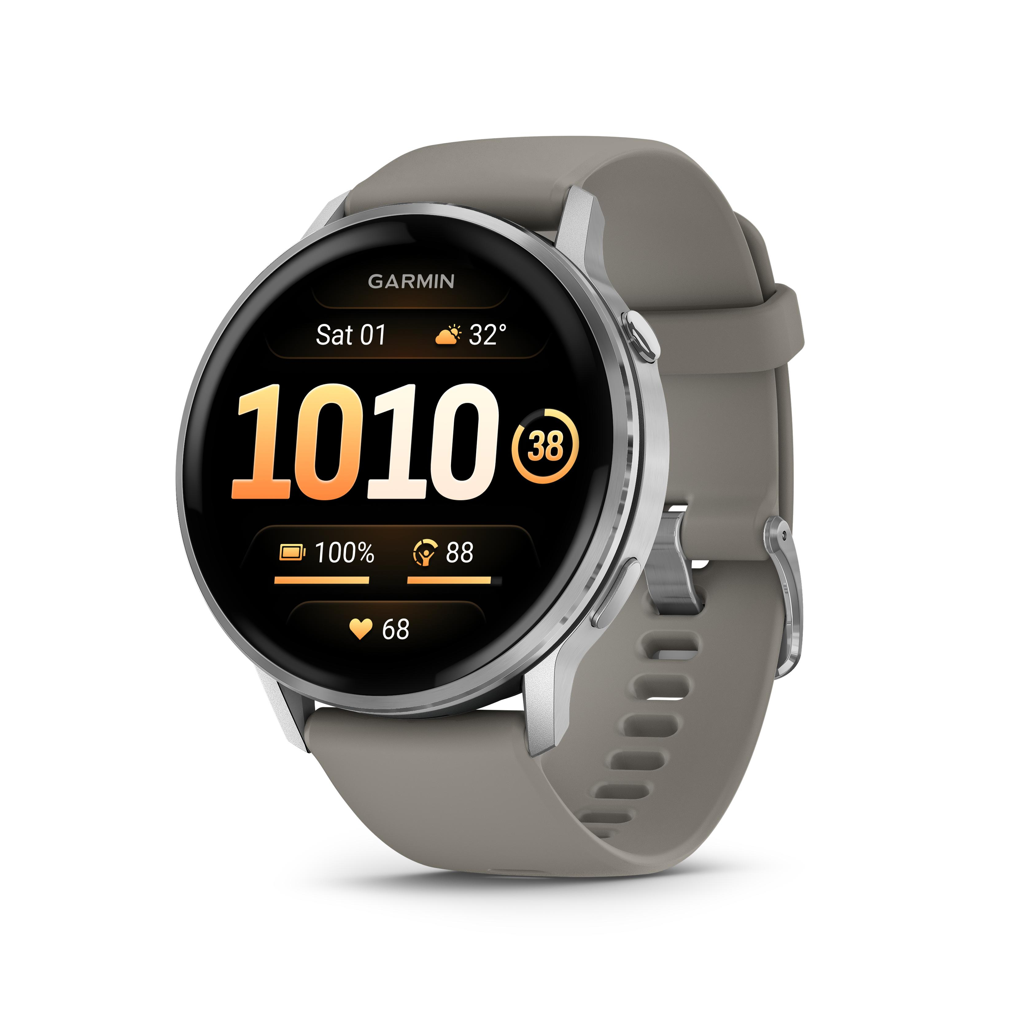 Deze Garmin smartwatch behoort tot de Venu 4 collectie.
Referentienummer: 010-03014-01

De Venu 4 GPS-smartwatch is speciaal ontworpen met geavanceerde gezondheids- en fitnessfuncties om je pols zodat je jouw lichaam beter begrijpt en gezondere beslissingen kunt nemen.

Met de nieuwe health status zie je in één oogopslag of je hartslag, HRV, huidtemperatuur en Pulse Ox tijdens het slapen - buiten je normale bereik vallen. Registreer aangepast of vooraf ingesteld gedrag, zoals cafeïne- en alcoholconsumptie, en bekijk rapporten over de invloed van deze keuzes op je slaap, stress en HRV in de Garmin Connect app.

Garmin verlegt grenzen op sportgebied met hun nieuwe fitness functies. Met de nieuwe Fitness Race app registreer je gemakkelijk je fitness trainingen of fitness races zoals HYROX. Neem ook automatisch tussentijden op met ingebouwde profielen voor triatlons, duatlons, brick-workouts en zwemsessies.

Wijzig nu eenvoudig de lettergroote van je smartwatch aan of pas de kleurenfilters aan als hulpmiddel bij verschillende vormen van kleurenblindheid. De Garmin Venu 4 beschikt over een batterijduur van 12 dagen in smartwatch modus en tot 4 dagen in always- on modus. 