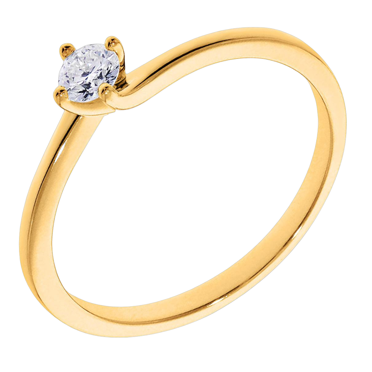 een 14 krt geelgouden solitair ring, met een diamant briljant geslepen 0.10 crt H SI.