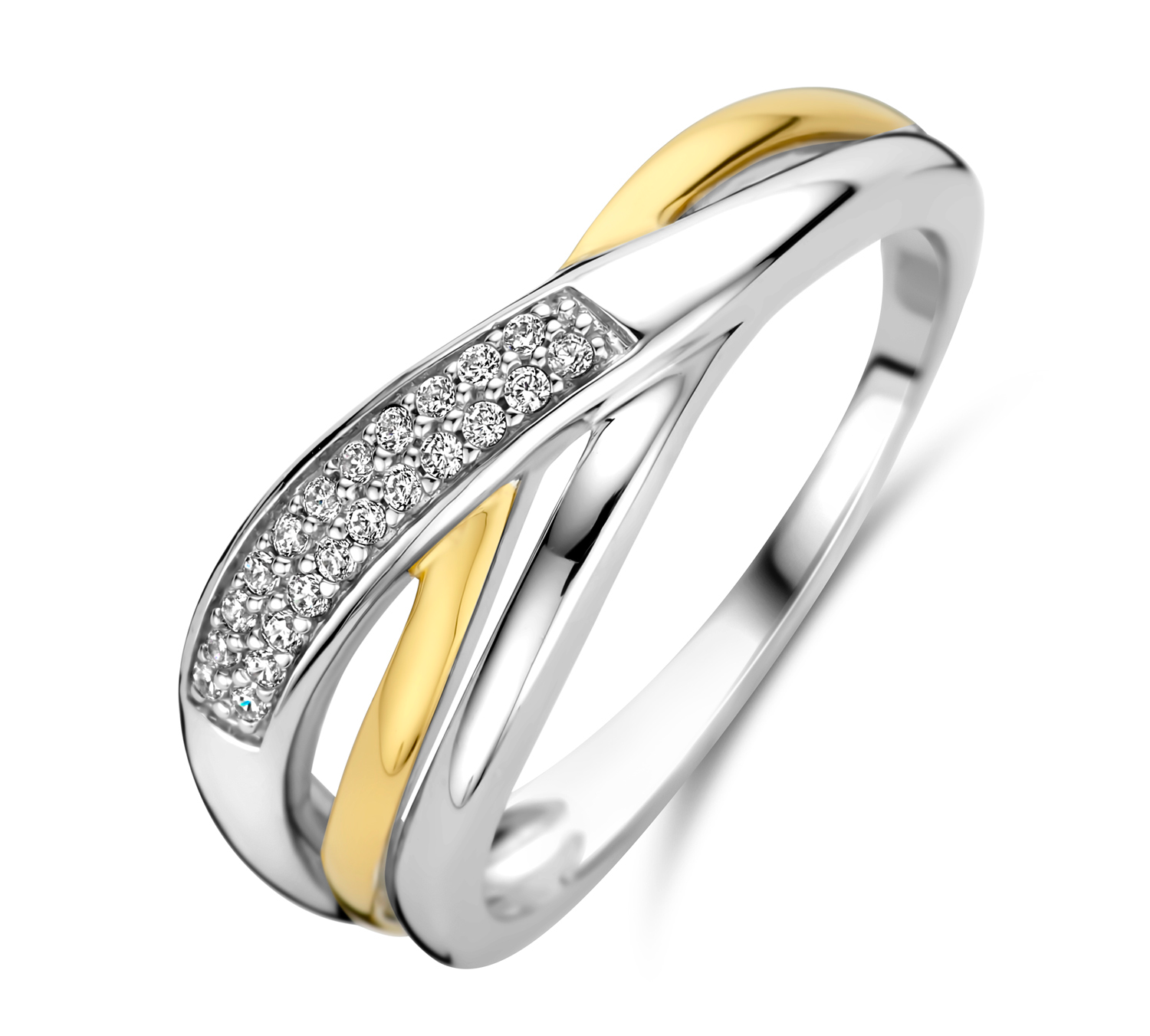 Rosa di Luca verguld ring met zirkonia 
Maat 58