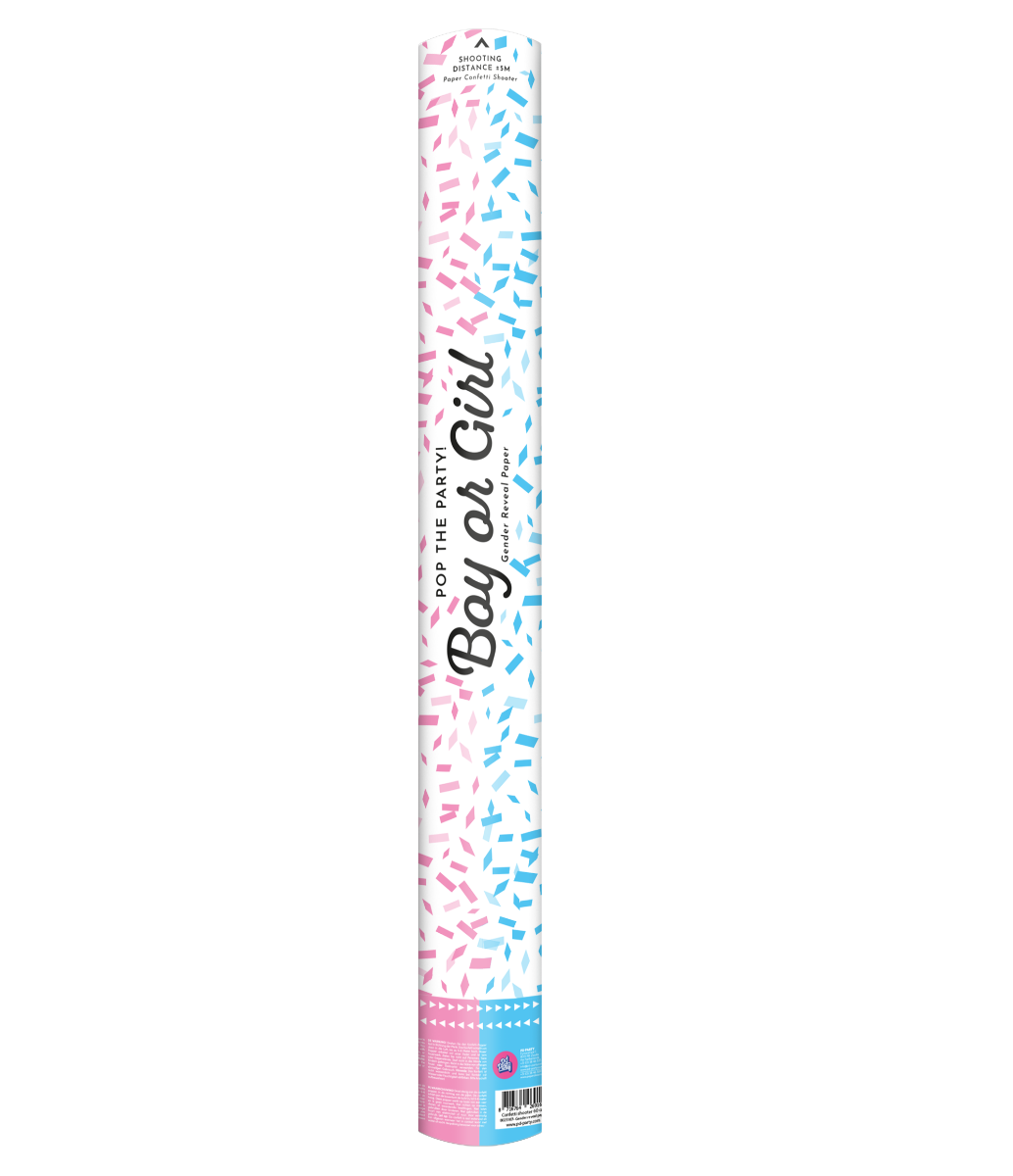 Breng een gender reveal party tot leven met deze kleurrijke confetti shooter van 60 cm! Deze shooter schiet blauwe papiersnippers tot wel 5 meter ver, ideaal voor het aankondigen van de geboorte van een jongetje. Naast Confetti shooter 60 cm - Gender reveal boy paper zijn er nog 6 andere soorten te verkrijgen in diverse kleuren en leuke thema´s 