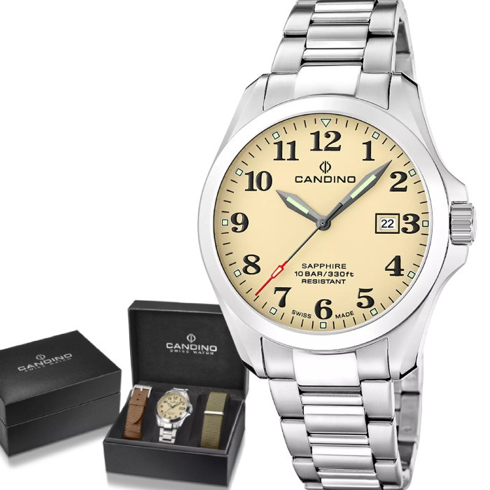 De Candino Field C4722 is de perfecte keuze voor de man die op zoek is naar een horloge met een robuuste, functionele esthetiek en het zegel van goedkeuring van de Zwitserse kwaliteit.Dit model combineert de geest van ontdekking met de precisie en betrouwbaarheid van traditioneel horlogemaking.Ontwikkeld om de vereisten van het dagelijkse leven te weerstaan, uw roestvrijstalen behuizing herbergt een Zwitsers uurwerk met een hoog nauwe stalen dat wordt beschermd door een scratch -resistent saffierglas.