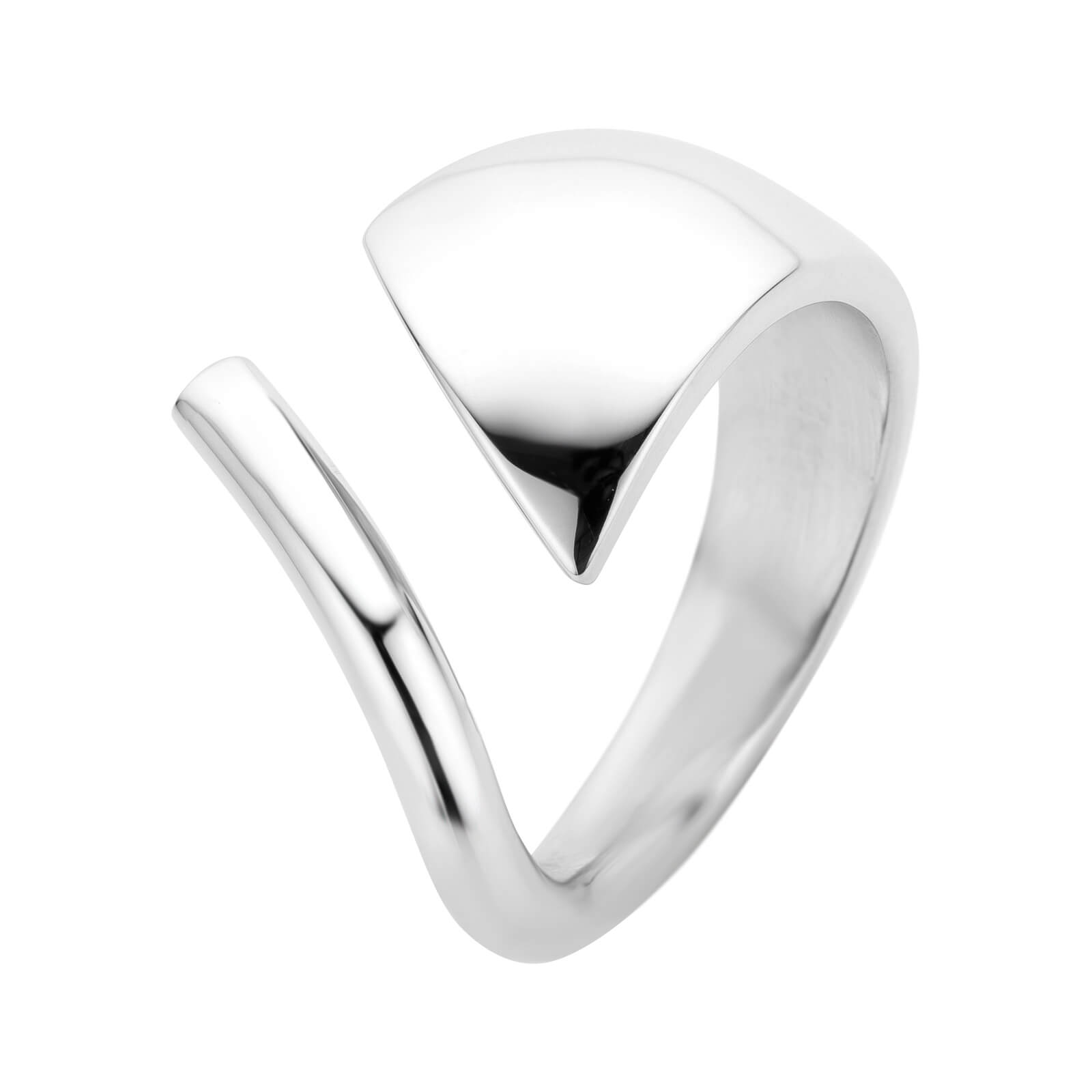 Zilveren ring smal rond naar breed vlak.