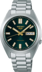 SEIKO 5 MODEL SRPL57K1 Automaat staal met stalen band 10 ATM waterdicht met groene wijzerplaat.