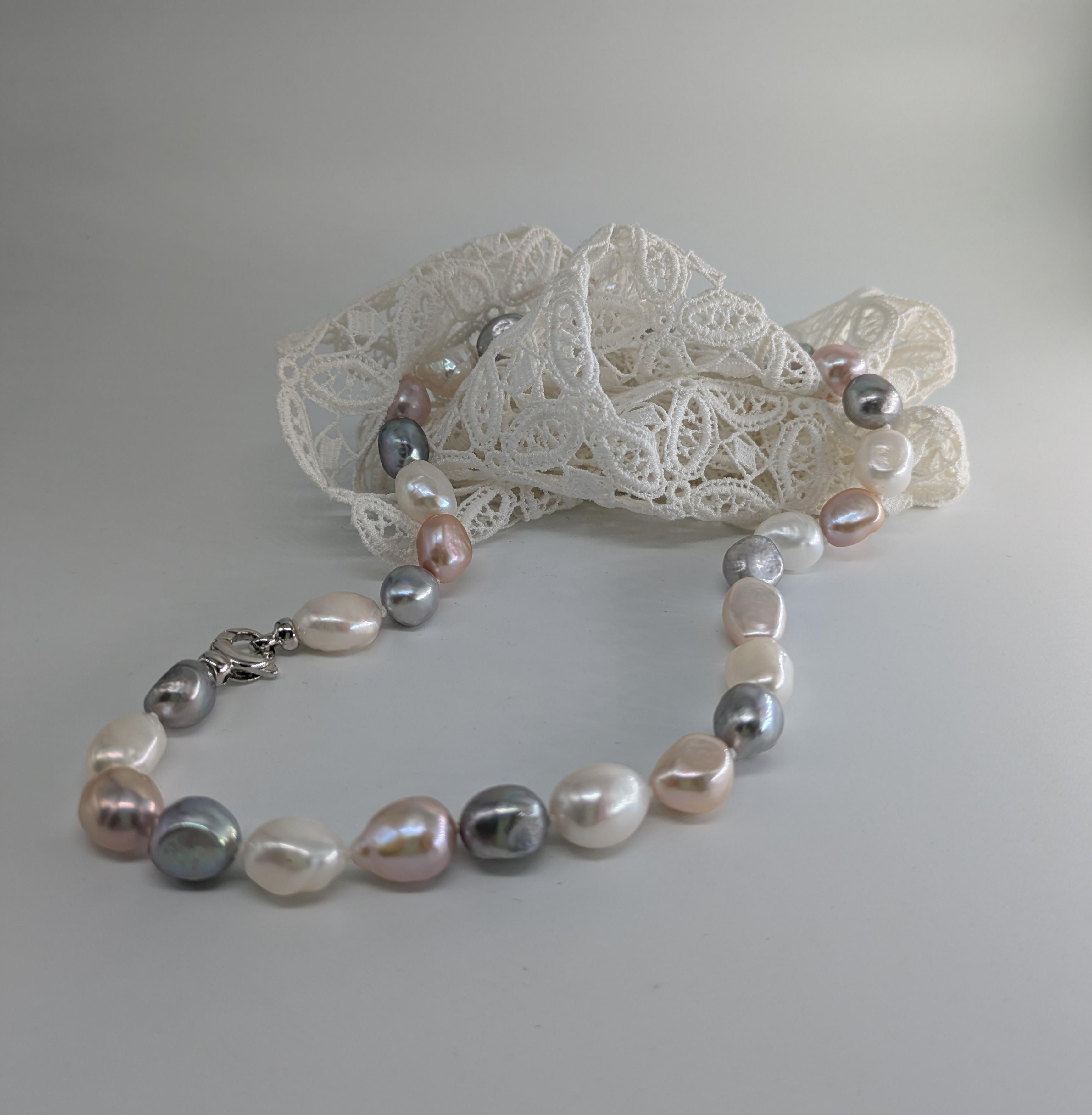 Kobu Parels collier zoetwaterparel gemixt roze wit grijs, 45cm.