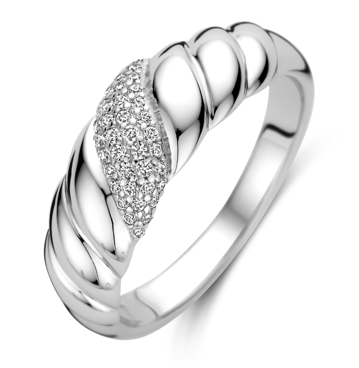 629.134.56. Rosa Di Luca zilveren ring. Gestreept model met zirkonia. 