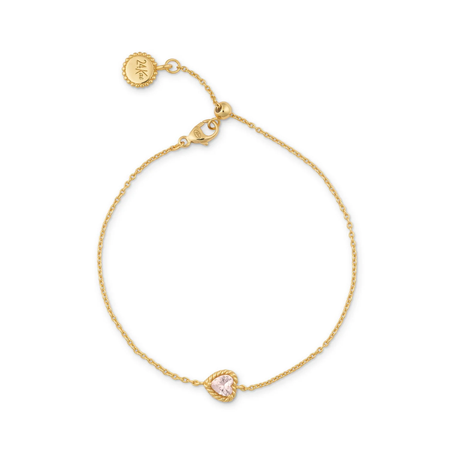 zilveren 24Kae armband, verguld+ hartje roze cz