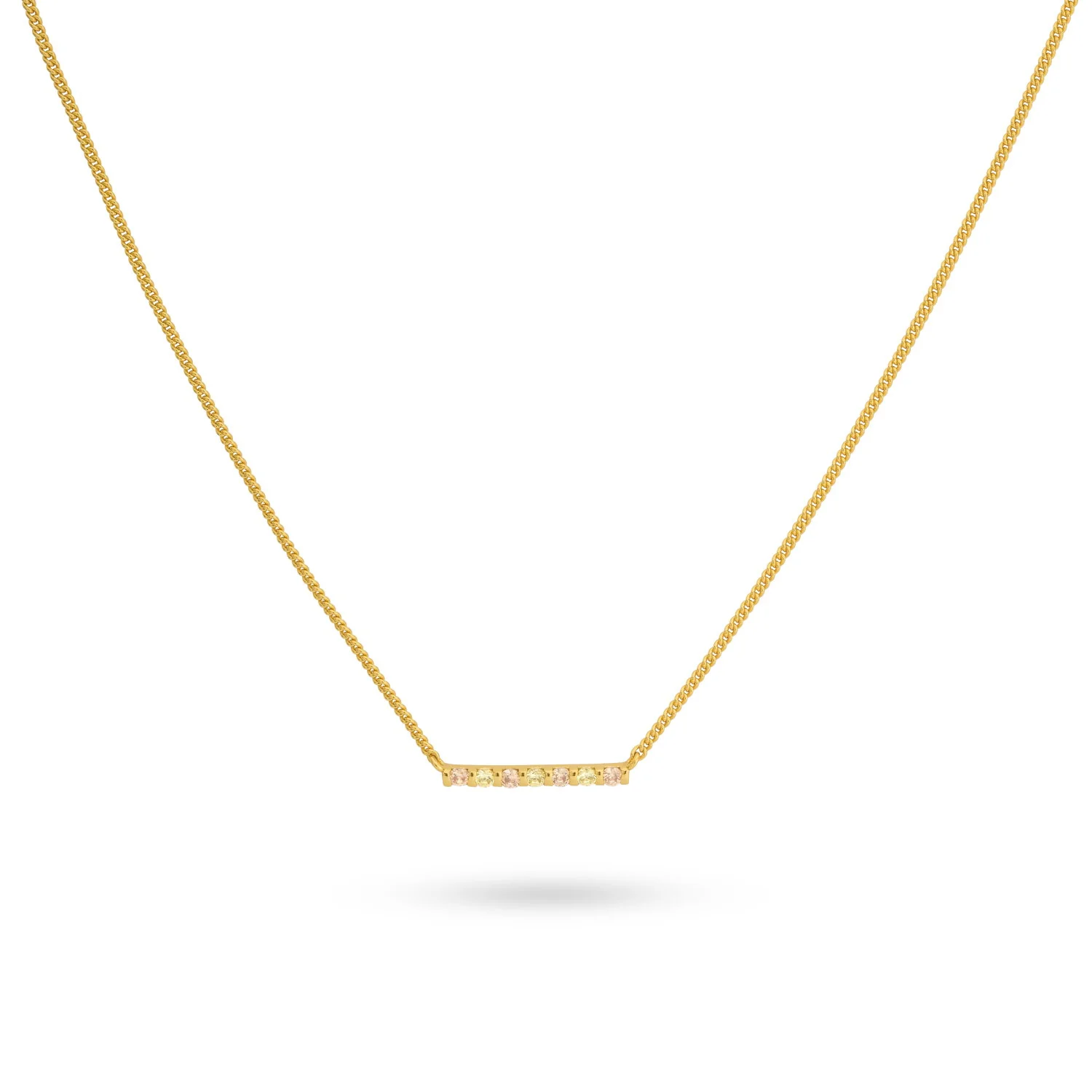 zilveren 24Kae collier, verguld+ balkje multicolor cz