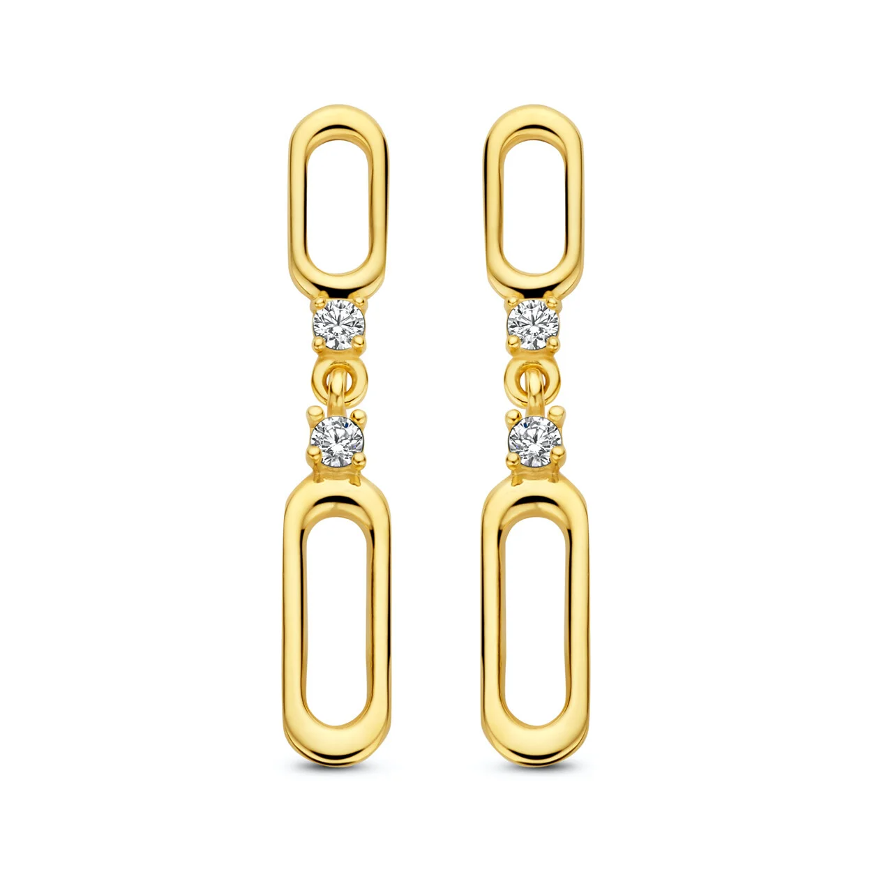 Gouden oorhangers paperclip zirkonia Joy & Julia