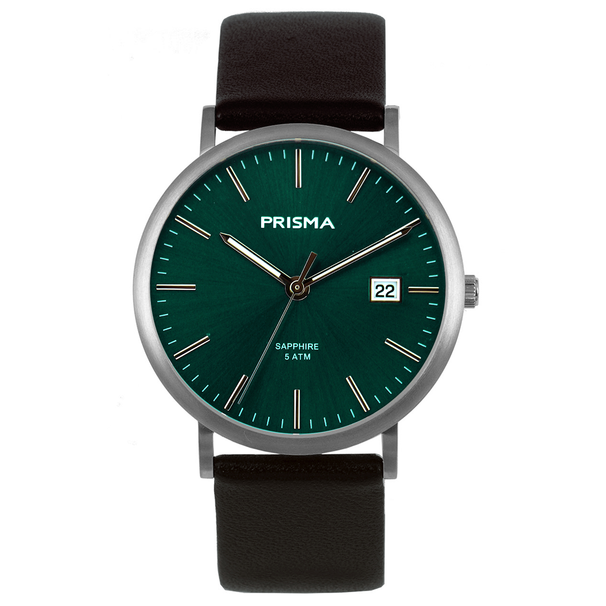 Prisma heren P1668 horloge titanium saffierglas 5 ATM 		
		
Algemeen		
Geslacht: heren		
Model: P.1668		
		
Voordelen		
- band echt leer zwart		
- wijzerplaat grijs met ros&#233;goudkleurig streepjes		
- kast geschikt voor mensen met een allergie		
- draagcomfort door licht gewicht		
- glas is zeer krasvast		
- slimeline model (minder dan 9 mm dik)		
- designed in the Netherlands		
- maat kast 39mm (breedte) 7,61mm (dikte)		
		
		
		
		

