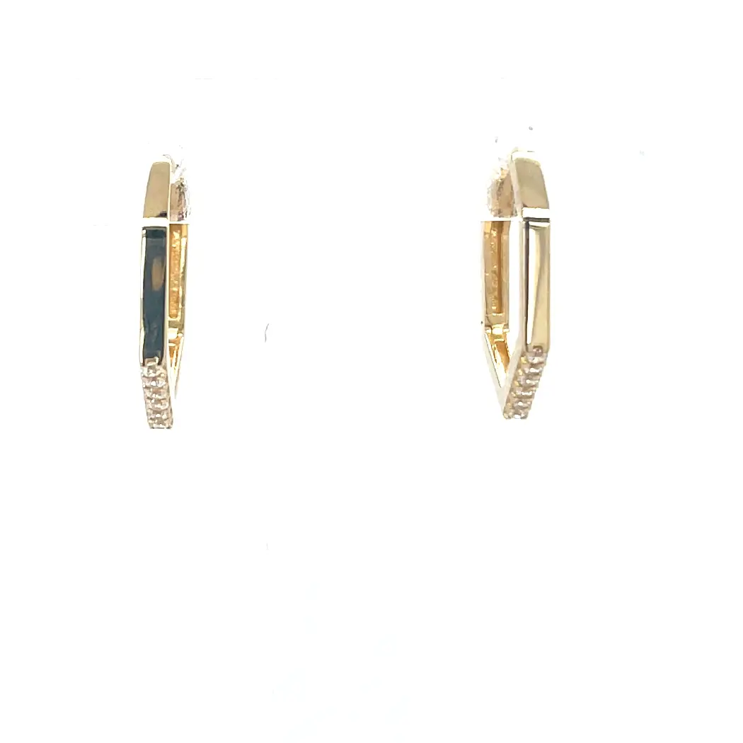 14K gouden oorringen met zirkonia 6-hoek