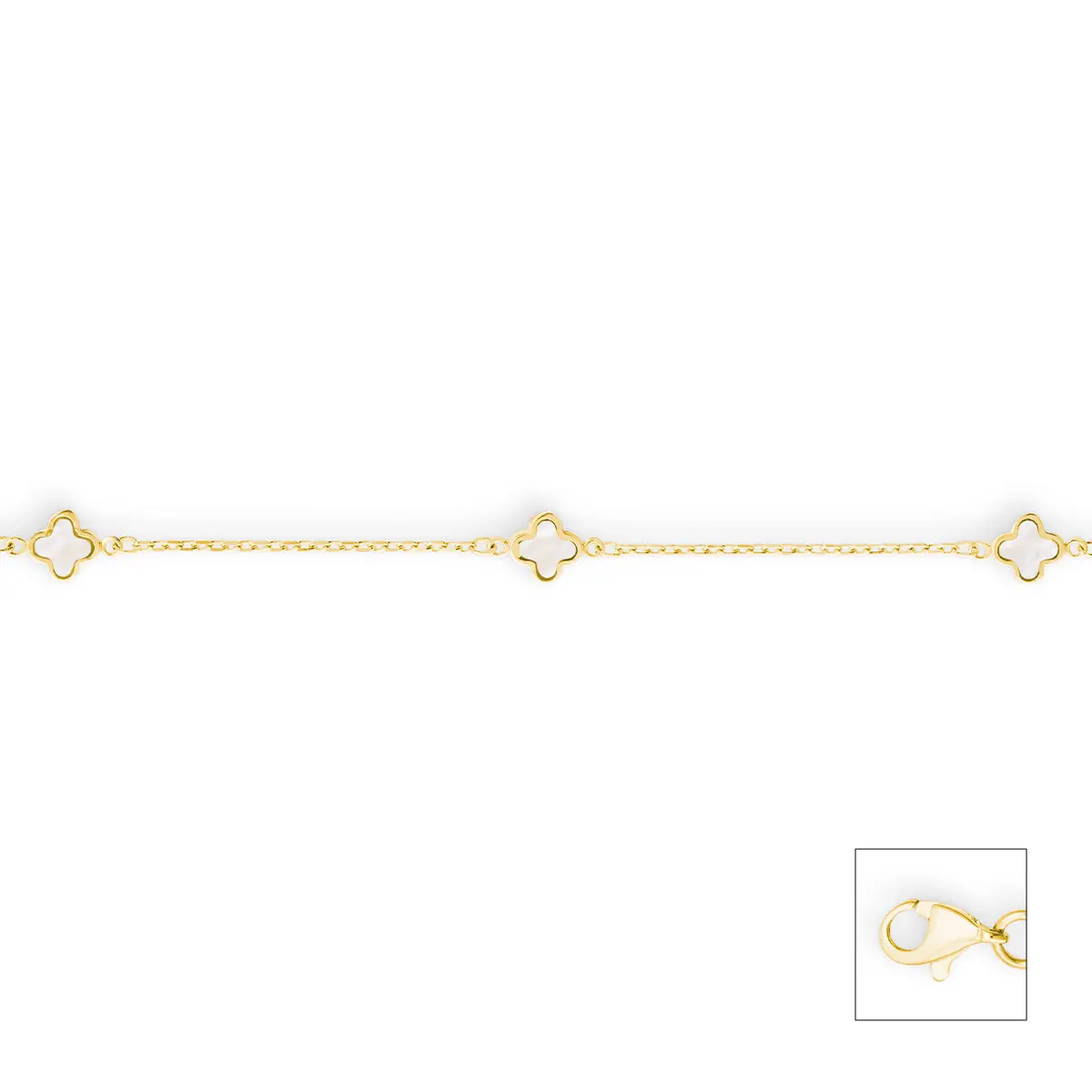 14K geelgouden armband met klaver mop 19cm