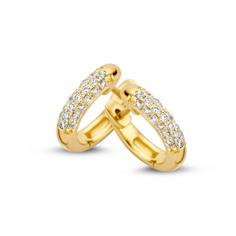 14 krt geelgouden creolen met 0.32ct pave gezet diamant H/Si