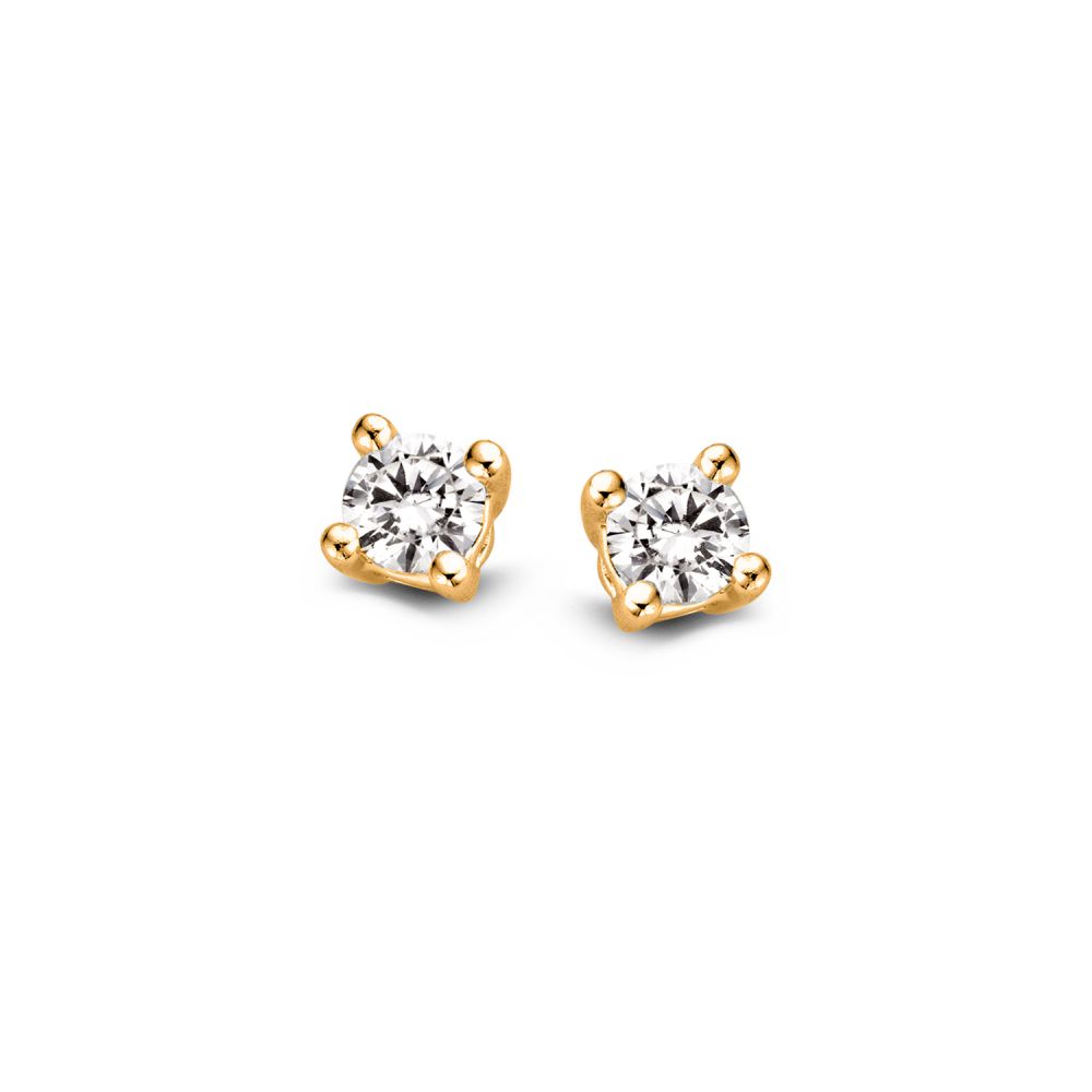 Geelgouden solitair oorknoppen met 2x 0,10crt.
