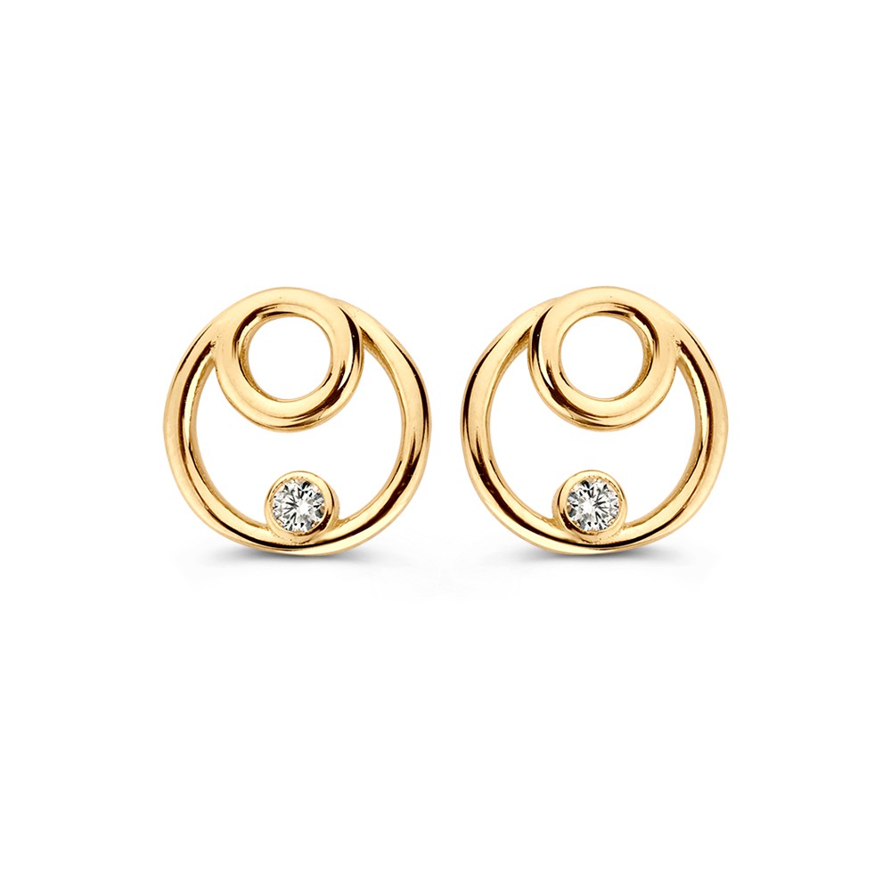 Geelgouden oorstekers met zirkonia.
