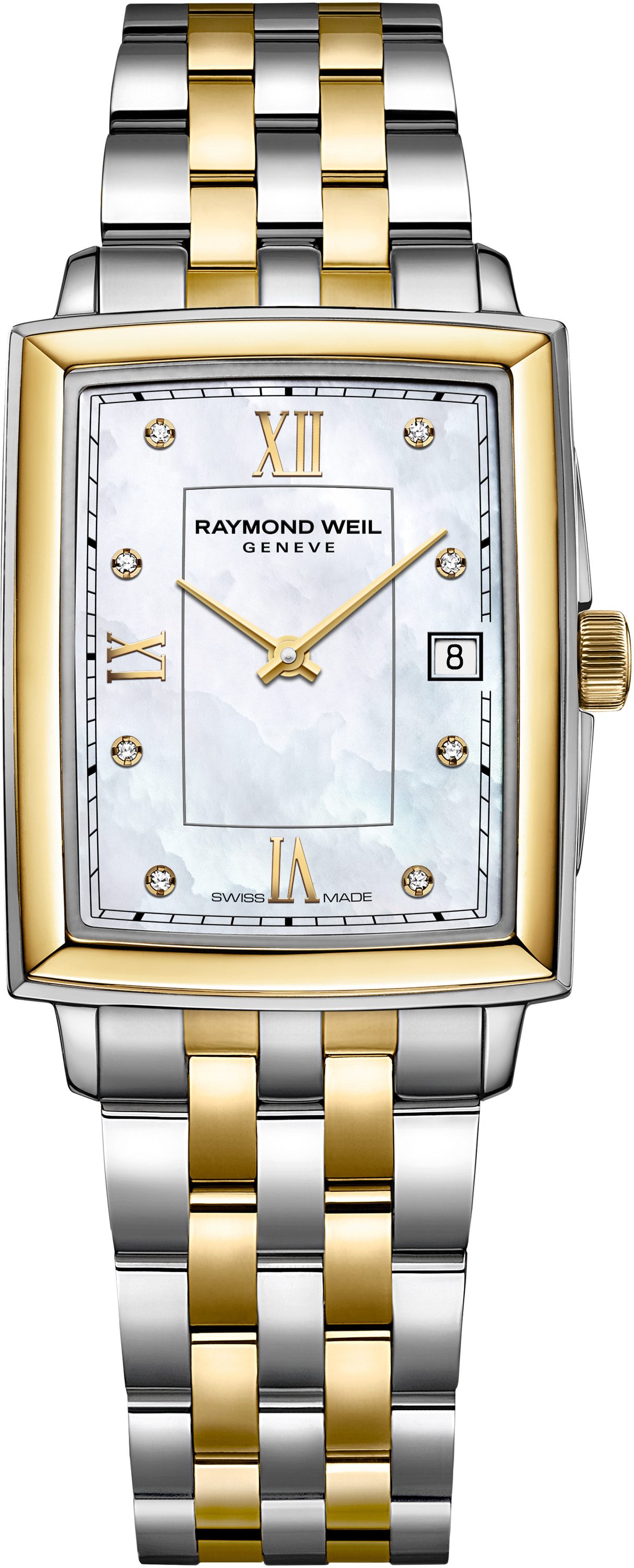 De RAYMOND WEIL HORLOGE TOCCATTA 8 DIAMONDS 5925-STP-00995 combineert verfijning met functionaliteit. Met een rechthoekige kast, quartz uurwerk en antiallergie design biedt deze analoge horloge een gouden en zilveren stijl. De parelmoeren wijzerplaat met Romeinse cijfers en diamanten accenten straalt elegantie uit. Perfect voor elke gelegenheid, draag hem met zowel formele als casual outfits. Waterbestendigheid tot 5 ATM.