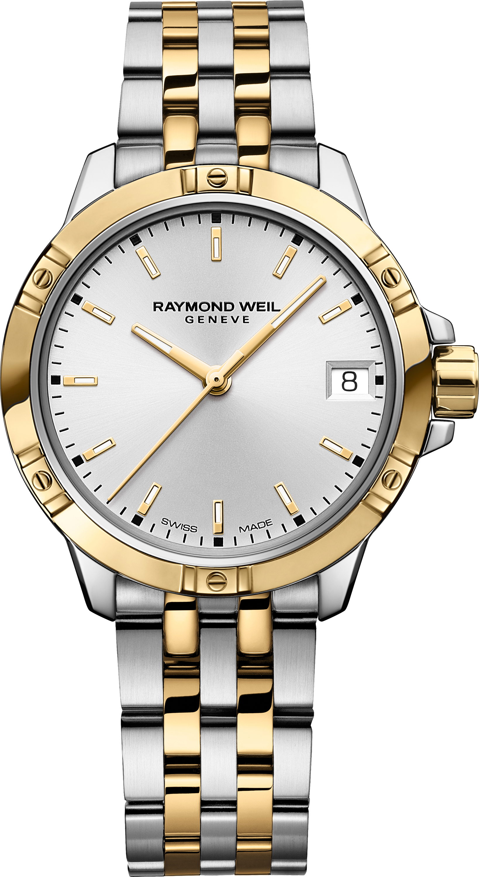 Dit is een horloge van het merk Raymond Weil gemaakt voor dames.
De specificaties zijn als volgt:
Kastmaat: 30 mm
Kastdikte: 7,35 mm
Waterdichtheid: 10 ATM / 100 Meter / 330 Feet
Dit horloge heeft de volgende functies/eigenschappen:
Datumaanduiding