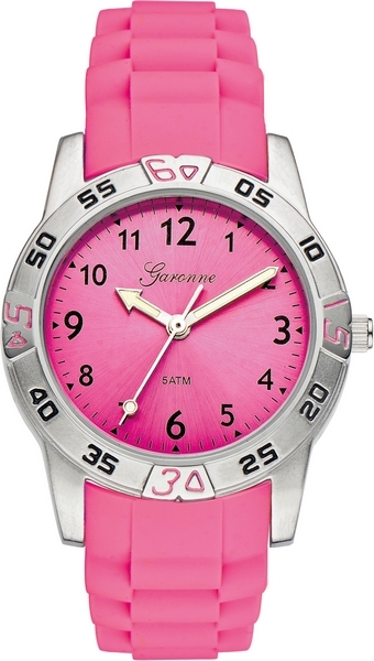 Dit is een horloge van het merk Garonne gemaakt voor meisjes.
De specificaties zijn als volgt:
Kastmaat: 29 mm
Kastdikte: 9.4 mm
Bandlengte: 180
Bandbreedte: 14
Waterdichtheid: 5 ATM / 50 Meter / 165 Feet