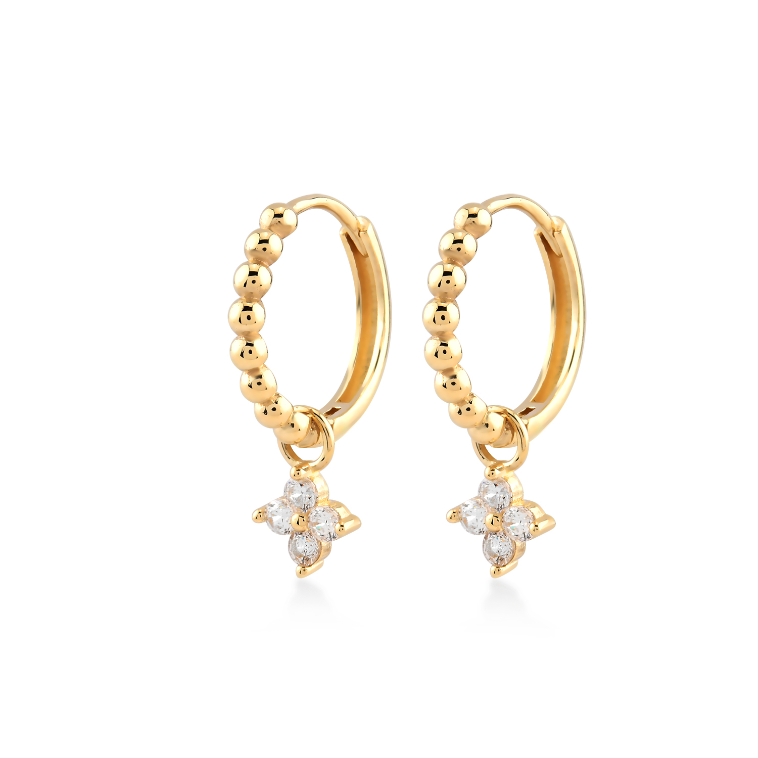 Swing Jewels gouden oorringen met bloem hangertje met zirkonia