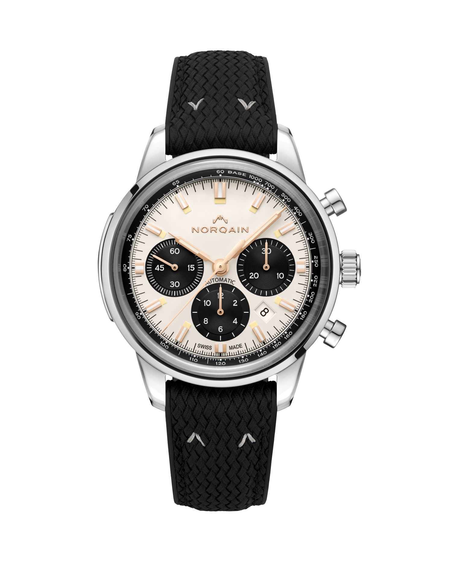 Dit Norqain horloge behoort tot de Freedom 60 collectie en is een limited edition met een oplaag van 300 stuks.
Referentienummer: N2200.19S02.C01.R01

De gebroken witte wijzerplaat van dit Freedom 60 horloge straalt tijdloze elegantie uit, omlijst door een opvallende, omlijste tachymeterschaal op een zwarte buitenring. Het vitage- geïnspireerde ontwerp is geworteld in de waardering voor het buitenleven en de ethestiek van de jaren 60.

De Freedom Collection herinterpreteert de tijdloze sportchronograaf met een vintage stijl en moderne duurzaamheid. Ontworpen voor wie even wil ontsnappen en ruimte wil creëren voor de momenten die er echt toe doen: met vrienden, familie en de eindeloze schoonheid van de natuur over de hele wereld.