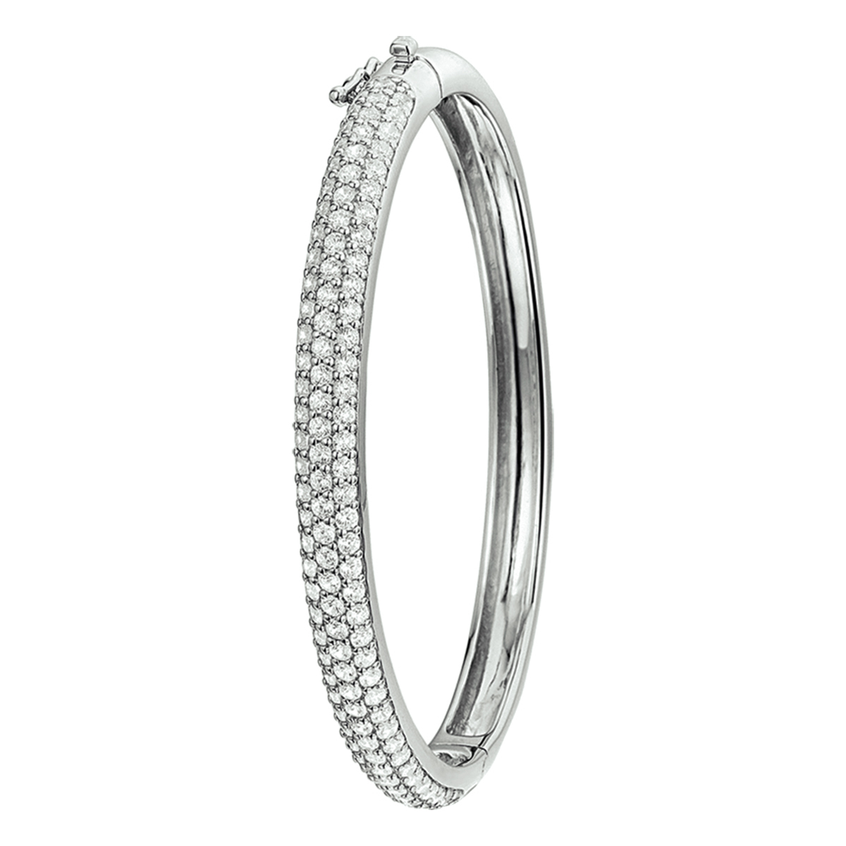 Gerhodineerd zilveren bangle met zirkonia en een scharnier-sluiting.