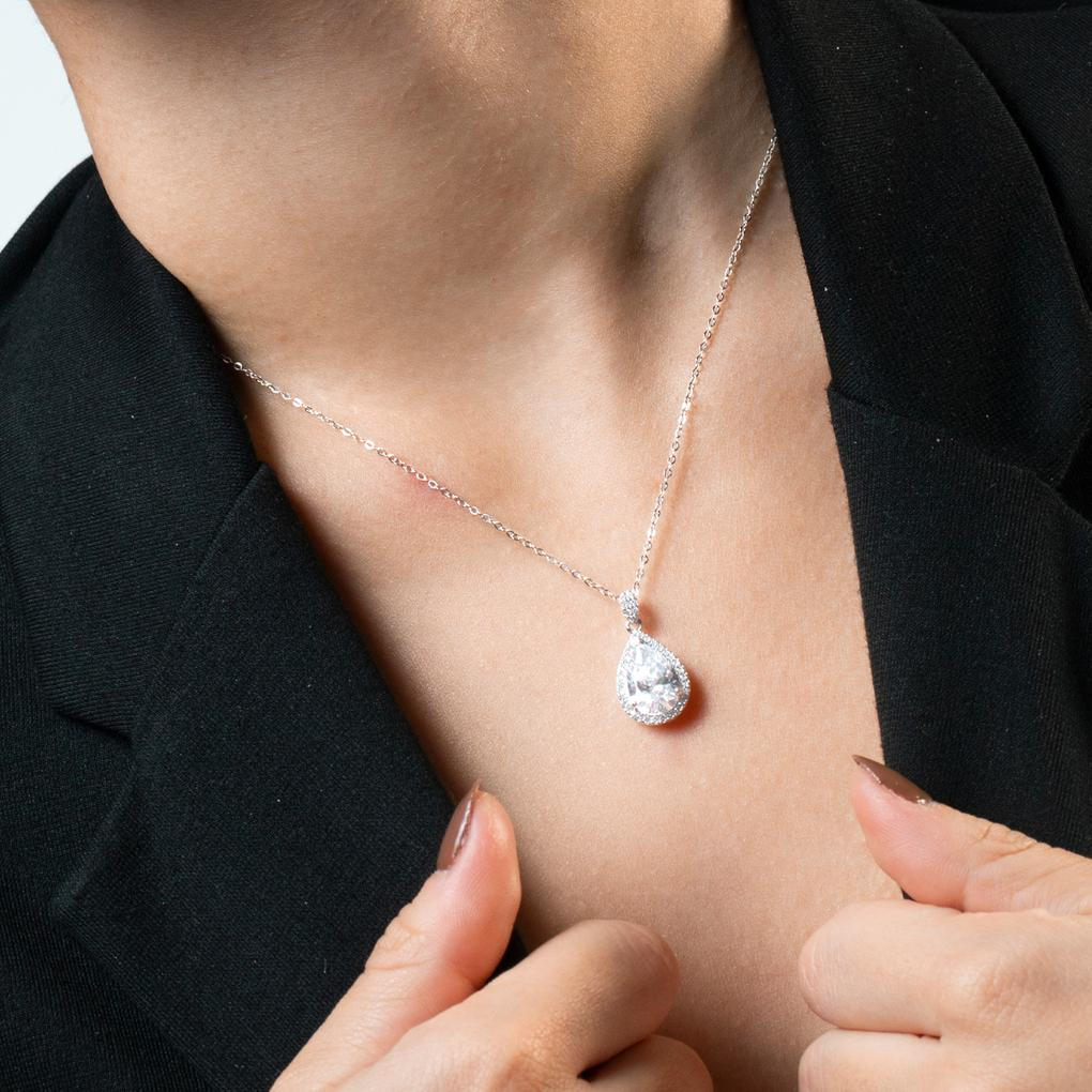 Zilveren ketting met hanger zirconium