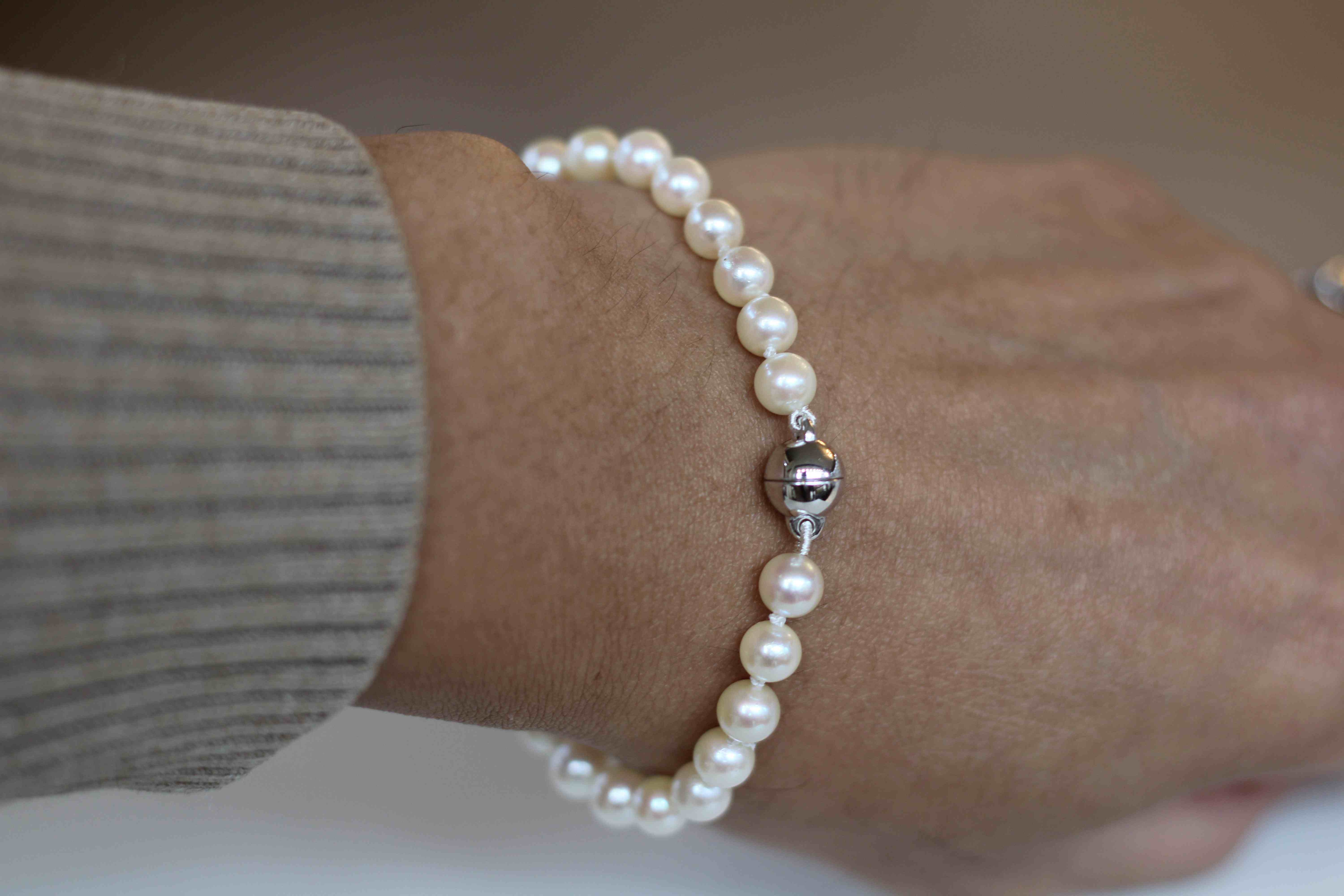  Cultive parel (6mm) armband van 19cm met magneetsluiting zilver 8mm