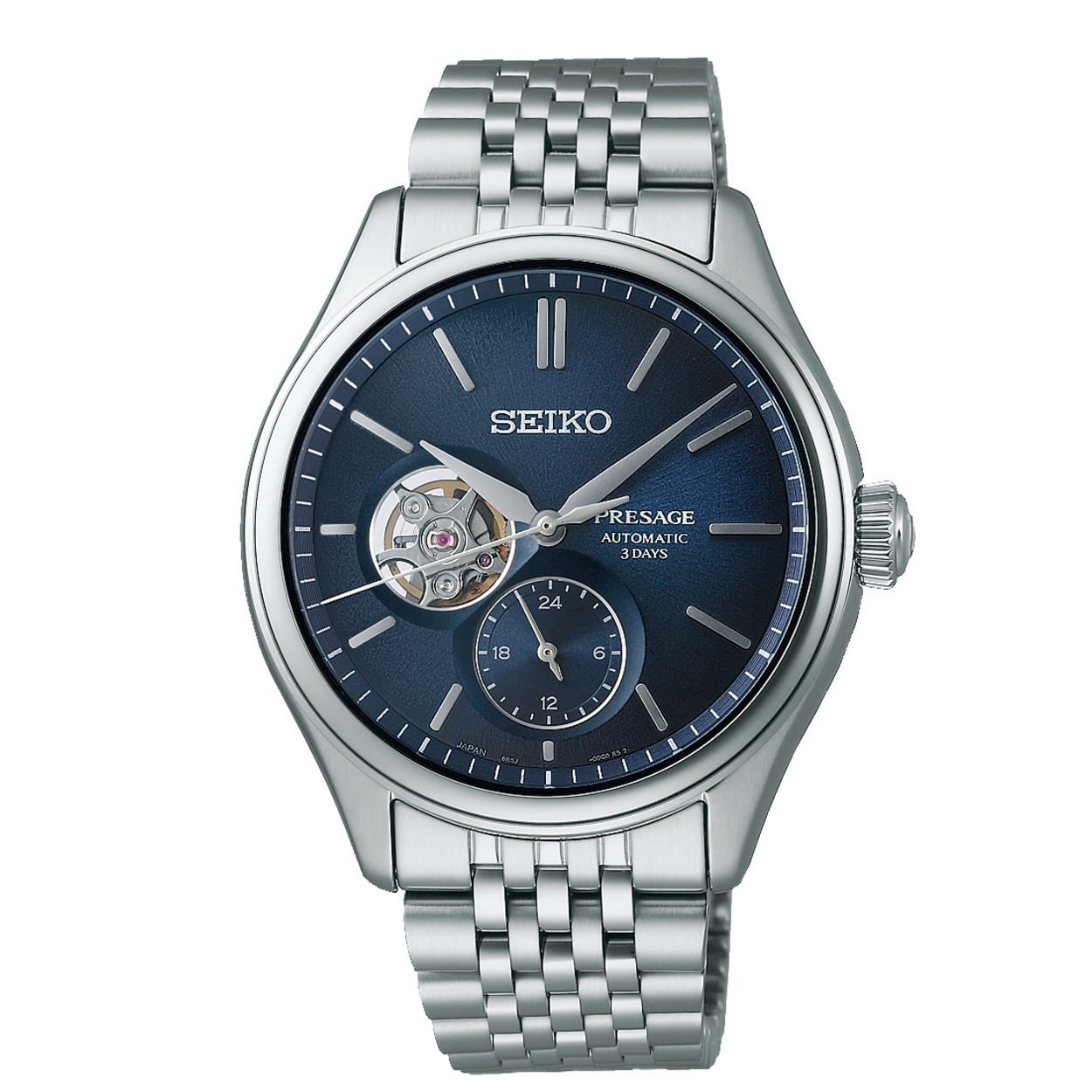 De PRESAGE CLASSIC SERIES SPB527J1 is een stijlvolle polshorloge met een blauwe wijzerplaat en zilverkleurige roestvrijstalen band. Kenmerken zijn onder andere: analoge tijdsaanduiding, saffierglas, en waterbestendig tot 10 bar. Het horloge heeft een ronde kast van 40,2 mm en een minimalistisch ontwerp zonder datumaanduiding of verlichting. Perfect voor zowel zakelijke als casual gelegenheden.