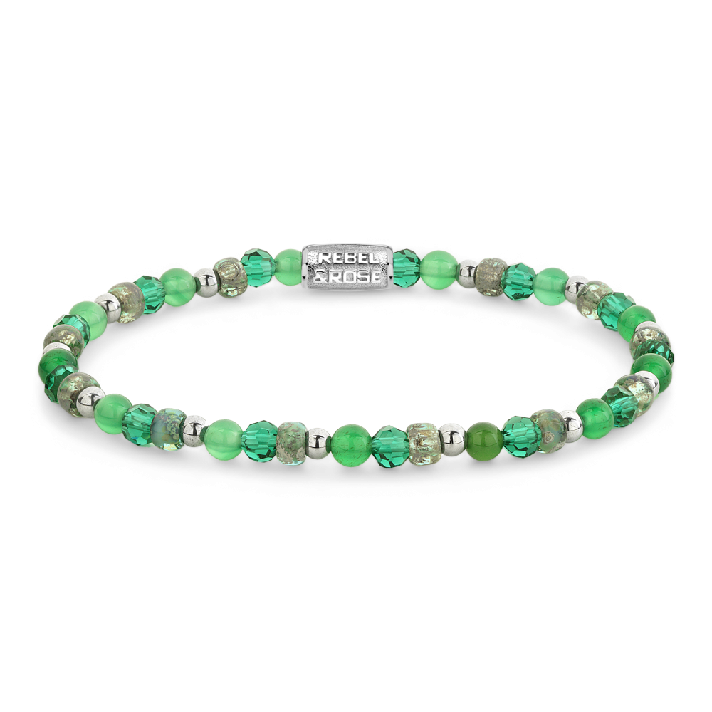 Armband van het merk Rebel & Rose. De armband heeft een hoogwaardige elastische stretch koord, met 4mm van Agaat, Hematiet, Glas Rocailles, Glas Rock.