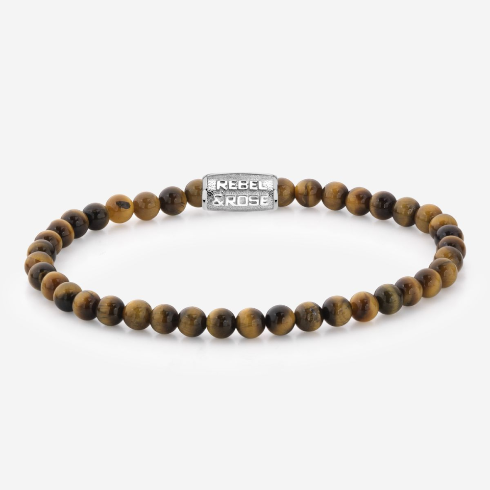 Armband van het merk Rebel & Rose. De armband heeft een hoogwaardige elastische stretch koord, met 4mm van Tijgeroog.