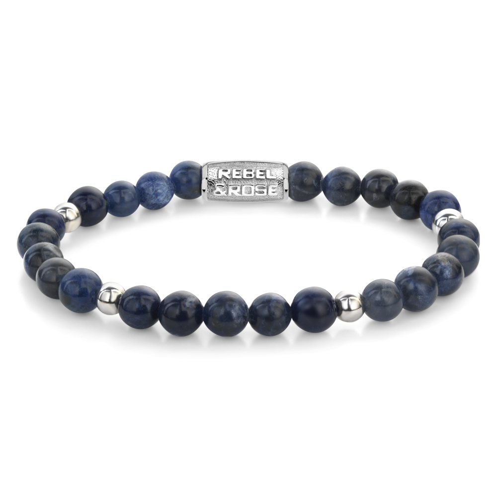 Armband van het merk Rebel & Rose. De armband heeft een hoogwaardige elastische stretch koord, met 6mm van Sodaliet, Hematiet.