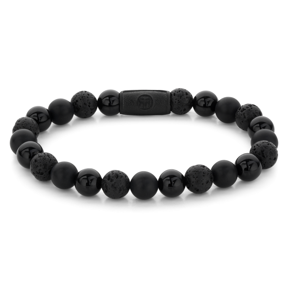 Armband van het merk Rebel & Rose. De armband heeft een hoogwaardige elastische stretch koord, met 8mm van Agaat, Onyx, Lavasteen.