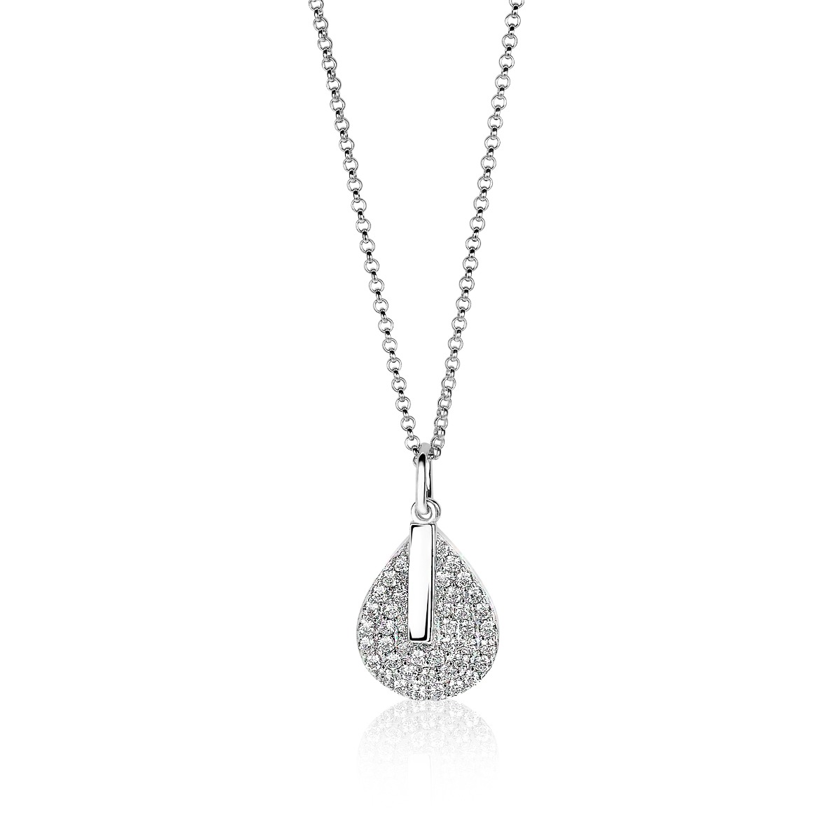 ZINZI zilveren ketting 45cm met hanger 14mm druppel staafje wit ZIC1573