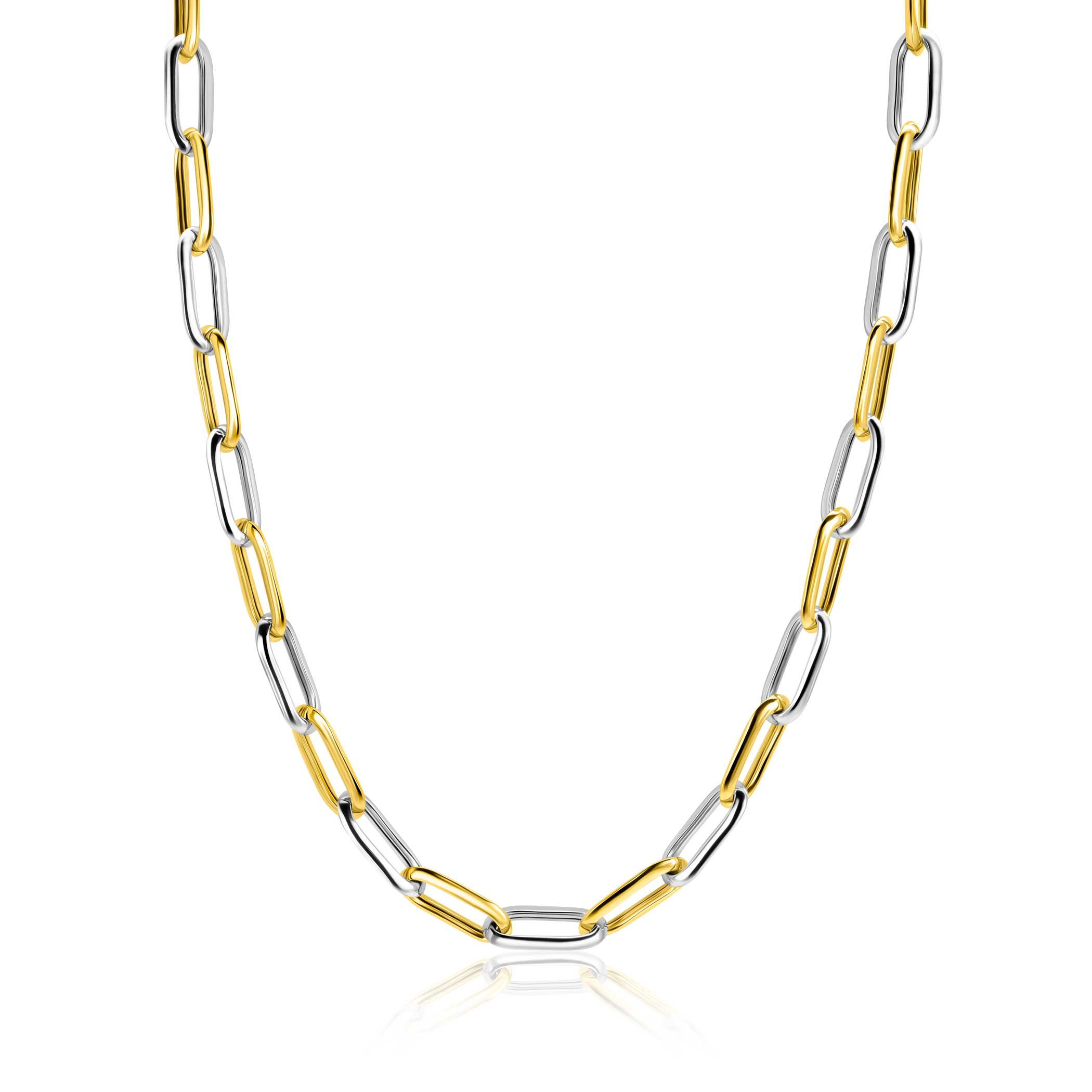 ZINZI bicolor ovale schakelketting met afwisselend gold plated en zilveren schakels 45cm ZIC2668