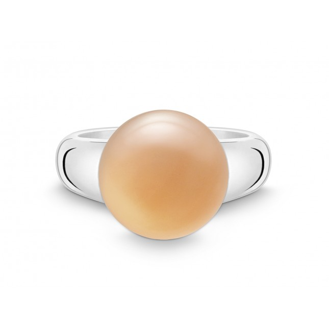 een 925/1000 zilveren ring met cabuchon ronde oranje maansteen (15mm steen)