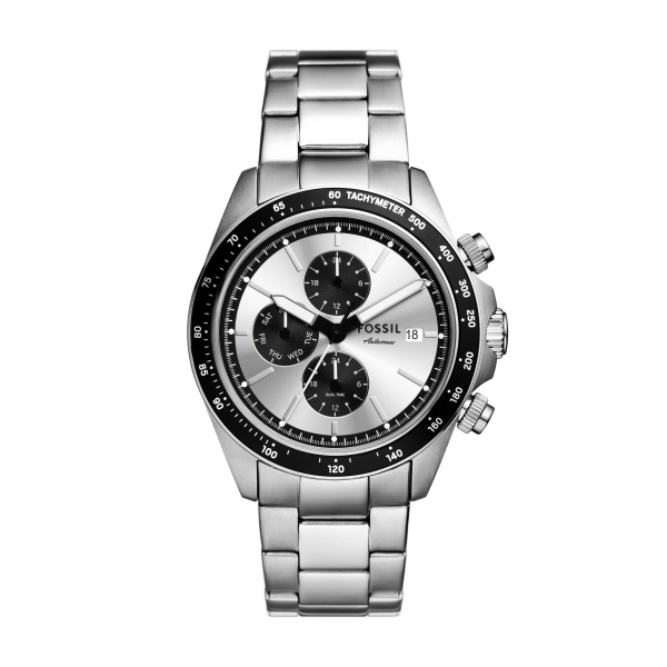 Fossil FS6124 quarts heren polshorloge uit de Autocross Collectie staal met stalen band chronograaf. 5 ATM waterdicht.