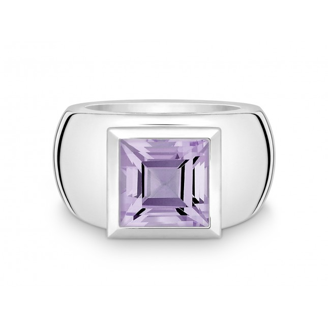 een 925/1000 zilveren ring met een vierkante ametist steen 10*10mm