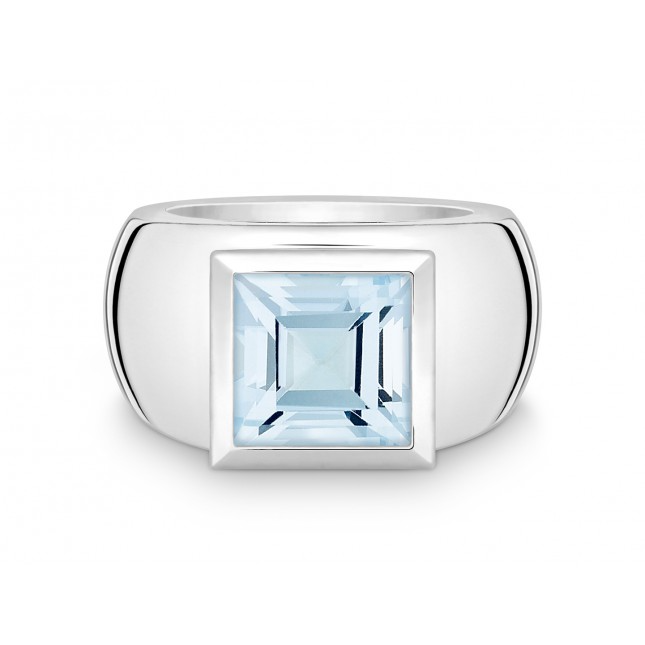 Een 925/1000 zilveren ring met een blauwe topaas vierkante steen 10*10mm