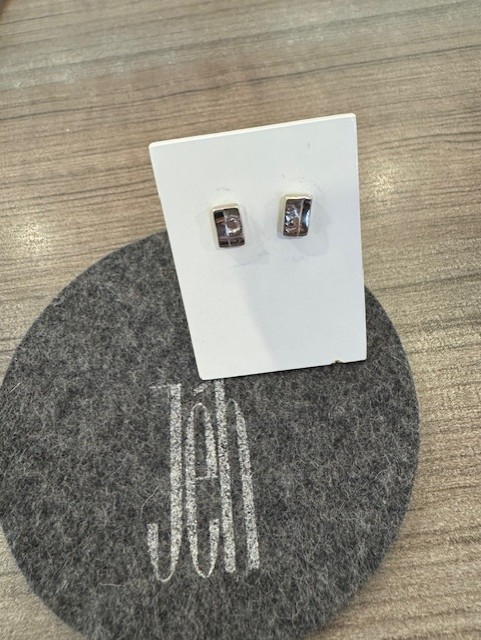 Zilveren oorbellen rechthoek organisch + glans