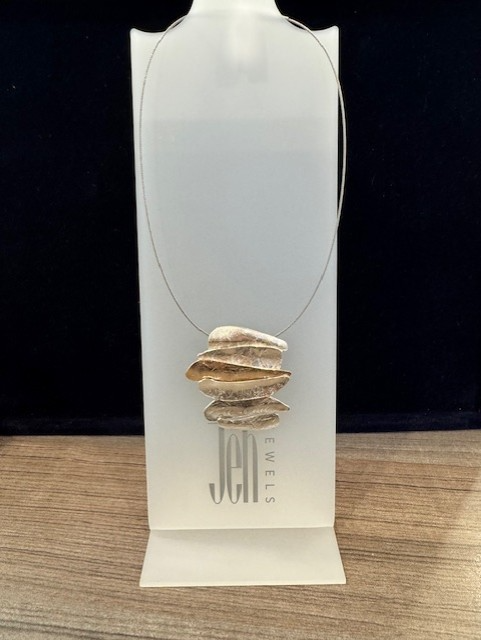 Zilveren hanger 6 gebogen rechthoekken zilver + goud