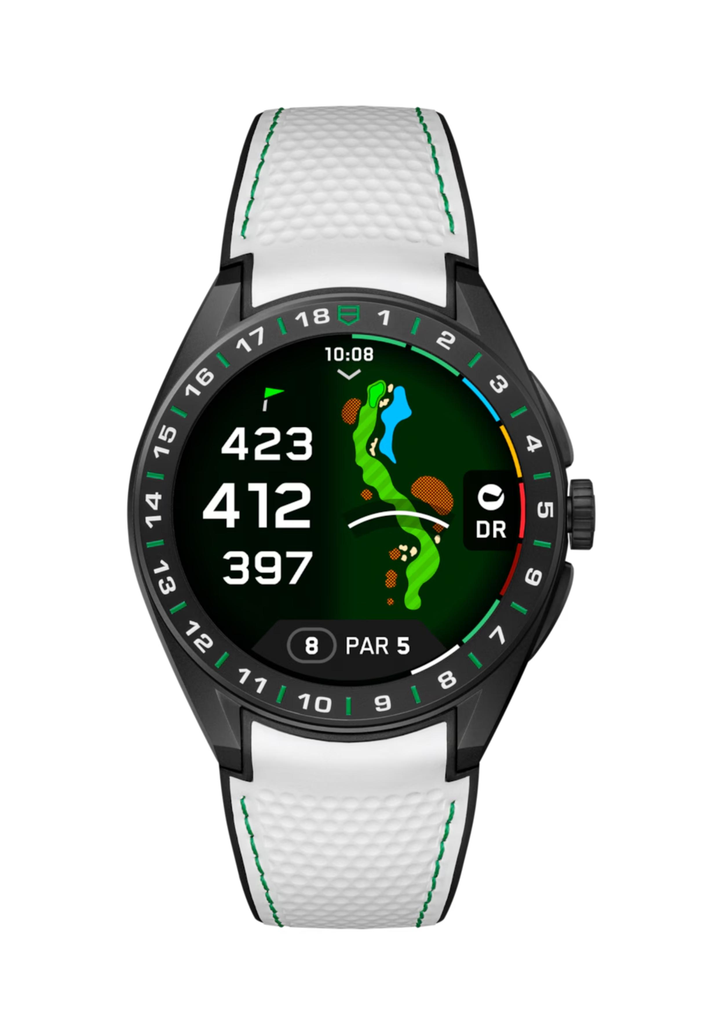 Deze TAG Heuer smartwatch behoort tot de Connected Calibre E5 collectie en is een Golf Edition.
Referentienummer: SBT8A81.EB0335

De TAG Heuer Connected Calibre E5 Golf Edition (45 mm) Balance-stijl met sportgerichte precisie vervaardigd voor golfliefhebbers, de TAG Heuer, met sportgerichte precisie. De zwarte zandstraaltitanium case met 18-holes ringgravures, plus speciale golftoepassing, maakt dit een verfijnde metgezel voor elk spel. Dit model optimaliseert de golfervaring met diepgaande tracking en aangepaste TAG Heuer -functies.

De 18-holes gegraveerde bezel, witte en groene accenten en golfbalpatroon band verbinden het ontwerp met het spel en leveren een stijl die opvalt op en naast de baan.

Verbeterd door de TAG Heuer OS, een eigen gebruikerservaring en interface die volledig in eigen huis is ontwikkeld, integreert deze smartwatch geavanceerde sensoren, GPS en Golf-app, die automatisch scoren, nieuwe volledige hole-lay-out met automatische zoom- en gedetailleerde gamestatistieken voor geoptimaliseerd spel, u helpen uw limieten te overtreffen.

Duurzaam en toch lichtgewicht, de zwarte DLC -zandstraalde titaniumkoffer en ergonomische pushers mengen robuust comfort met een strak ontwerp. Uit verwisselbare riemen verbeteren de veelzijdigheid voor naadloze overgangen van koers naar clubhuis. Ervaar onberispelijke technologie met maximaal 3 dagen batterijduur in de modus met een lage stroom, plus snel opladen dat in slechts 30 minuten een volledige dag van gebruik biedt.