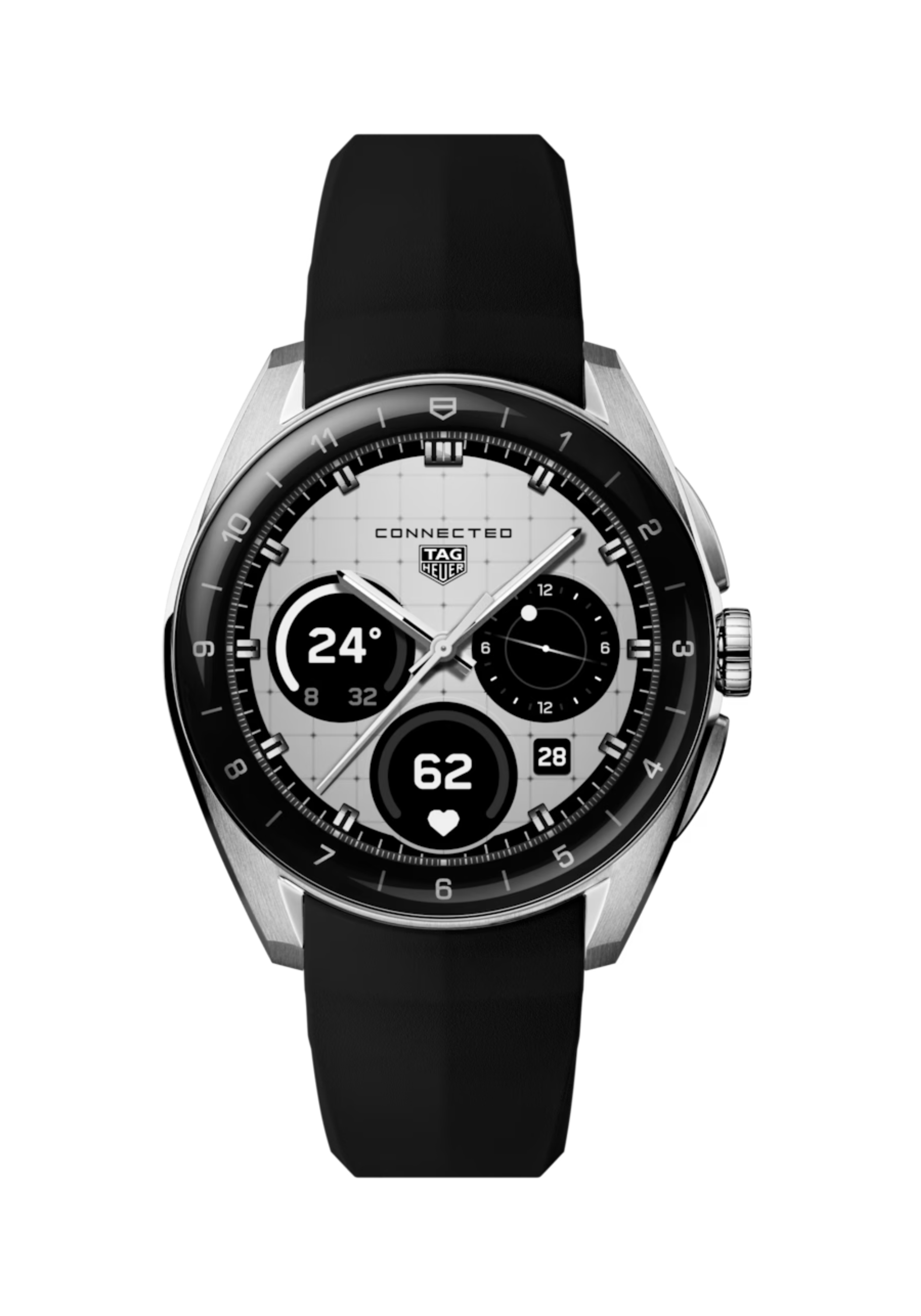Deze TAG Heuer smartwatch behoort tot de Connected Calibre E5 collectie.
Referentienummer: SBT8010.BT0002

De TAG Heuer Connected kaliber E5 stelt de smartwatch-ervaring opnieuw voor, waarbij het Maison's Watchmaking-erfgoed naadloos wordt samengevoegd met geavanceerde digitale innovatie. In introductie van een nieuwe 40 mm -maat met geïntegreerde riemen en een verfijnd case -ontwerp, is dit model tot doel individuen gedurende de hele tijd te machtigen.

Dit 40 mm aangesloten horloge heeft een ronde stalen kast met een veelzijdig ontwerp en ergonomische geïntegreerde stalen pushers. Het slanke ontwerp wordt versterkt door geïntegreerde riemen en een saffier koepelachtig kristal.

Ervaar het nieuwe TAG Heuer OS, een eigen gebruikerservaring en interface die volledig in eigen huis is ontwikkeld en levert een naadloze en meeslepende TAG Heuer -ervaring. Geniet van een uitgebreide batterijduur met maximaal 2 dagen in de modus met een laag vermogen. Snel opladen biedt maximaal een dag van autonomie in slechts 30 minuten.

Dit horloge biedt nieuwe wellness , waaronder slaap volgen (deze functie zal later deze winter beschikbaar zijn.), SPO2 -monitoring, ademhalingsanalyse en hartslagvariabiliteitsmetingen. Activiteitsopspanning met een hoge nauwkeurigheid voor sport omvat hartslagmonitoring, best-in-class GPS en een hoogtemeter.